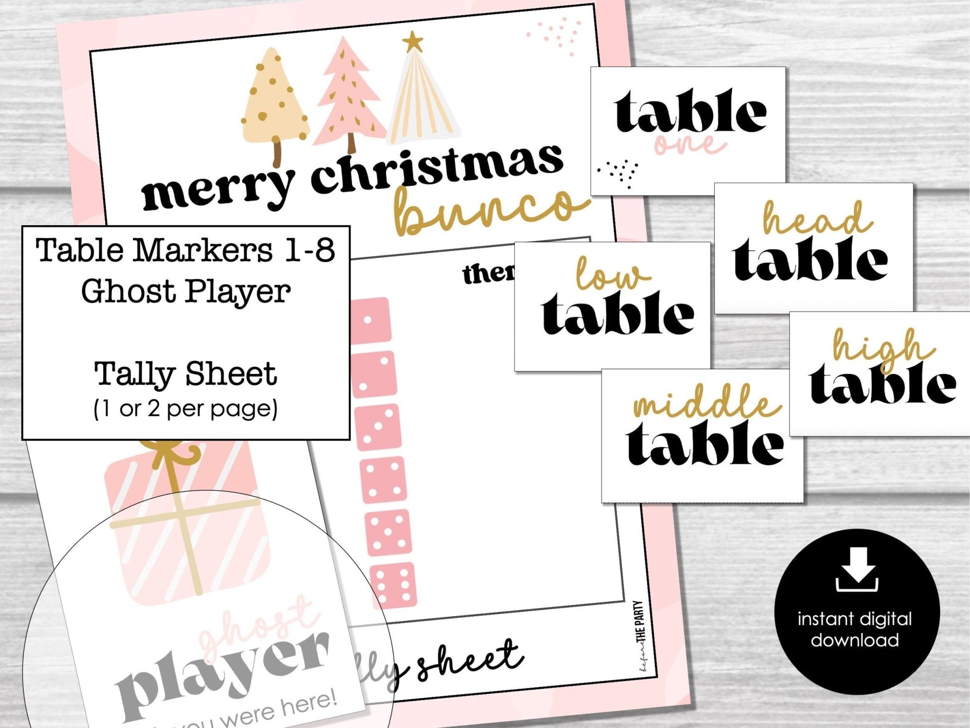 Pink Christmas Bunco Score Sheets, December Bunco Game, Christmas Bunco Invitation