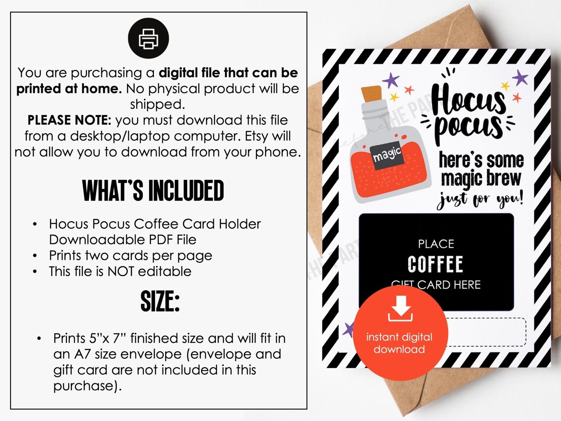 Printable Halloween Coffee Gift Card Holder, Teacher Appreciation Gift Card, Hocus Pocus Coffee Gift