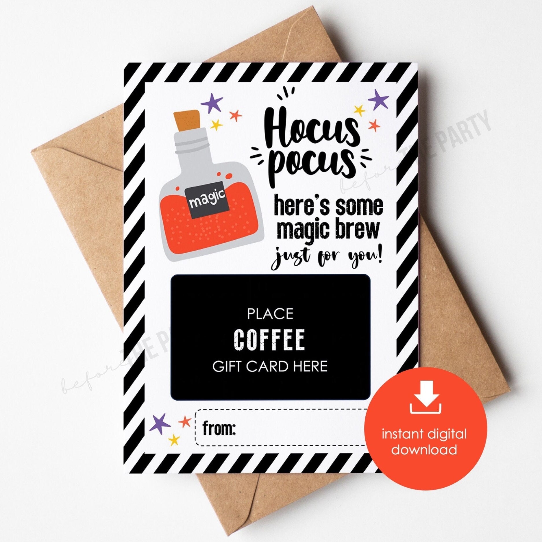 Printable Halloween Coffee Gift Card Holder, Teacher Appreciation Gift Card, Hocus Pocus Coffee Gift