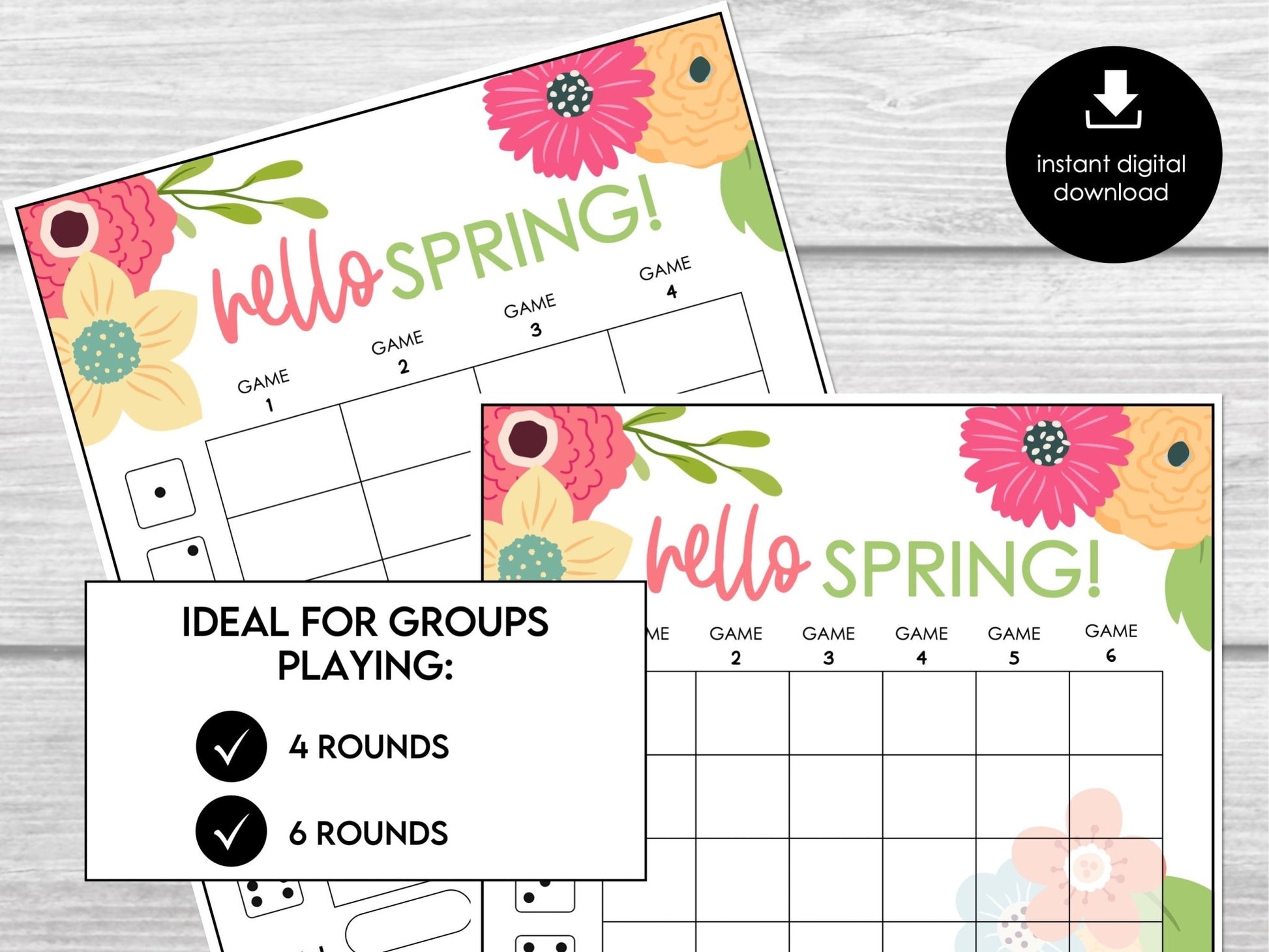Hello Spring Bunco Score Sheet Bundle, Hello Spring Flowers, April Bunco Night, Bunco Tally Sheet