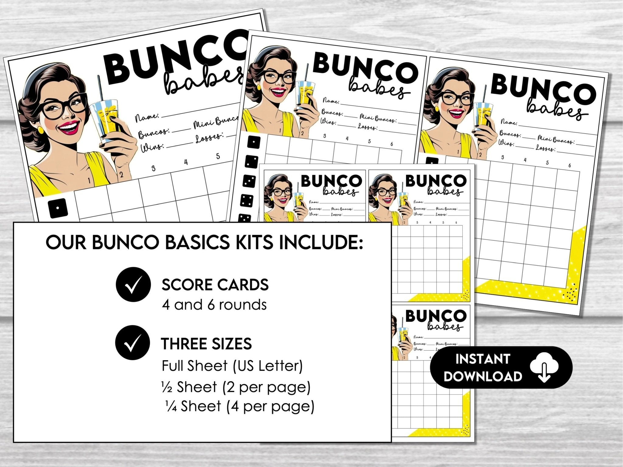 Retro Bunco Babes Score Sheets, Tally Sheets, Vintage Bunco Table Markers, Funny Bunco Party, Ladies Night
