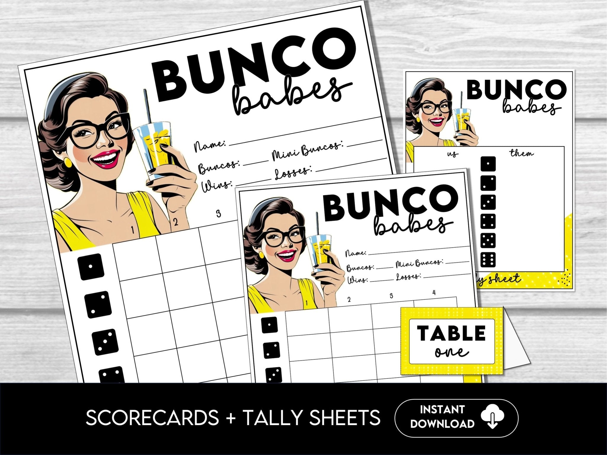 Retro Bunco Babes Score Sheets, Tally Sheets, Vintage Bunco Table Markers, Funny Bunco Party, Ladies Night
