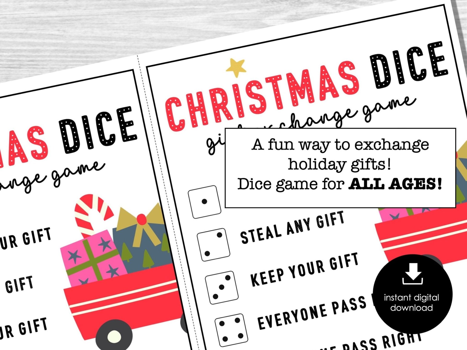 Roll The Dice Christmas Gift Exchange Game, Fun Gift Swap Dice Game, Holiday Party Game for Groups, Kids & Adults, School, Office Party