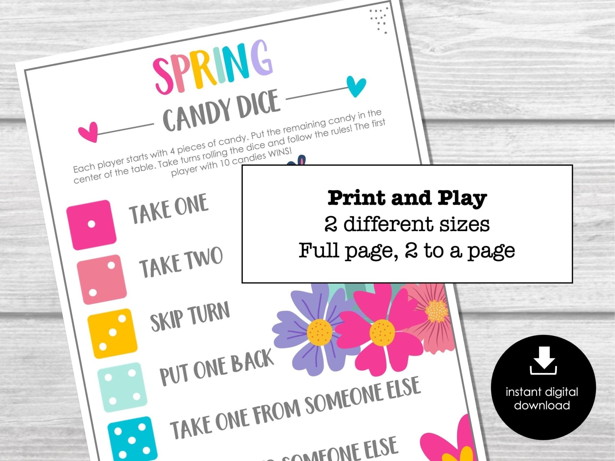 Spring Candy Dice Game, Fun Springtime Party Game, Classroom Game for Kids, Group Dice Game