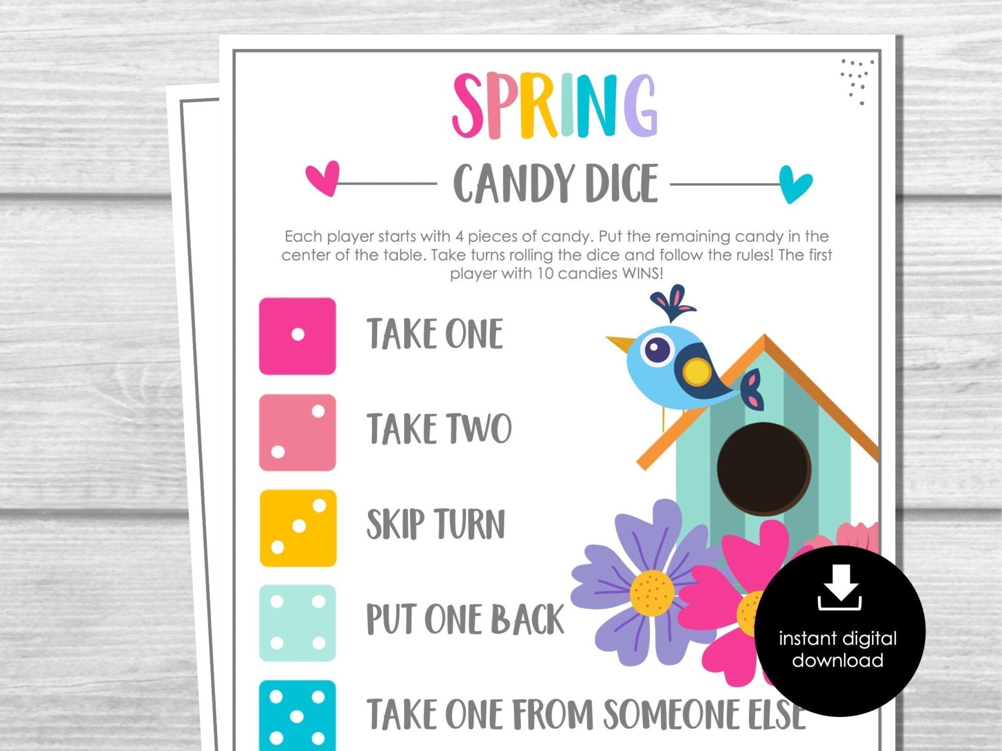Spring Candy Dice Game, Fun Springtime Party Game, Classroom Game for Kids, Group Dice Game