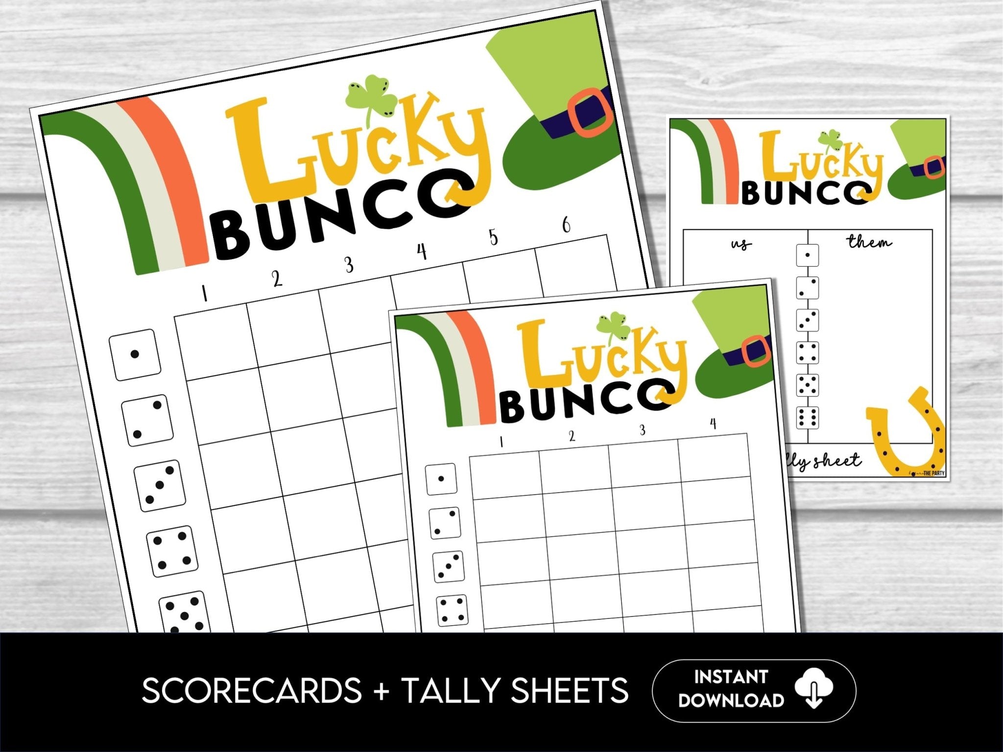 St. Patricks Bunco Score Sheets, March Bunco, Lucky Bunco Scorecards | 4 games | 6 games