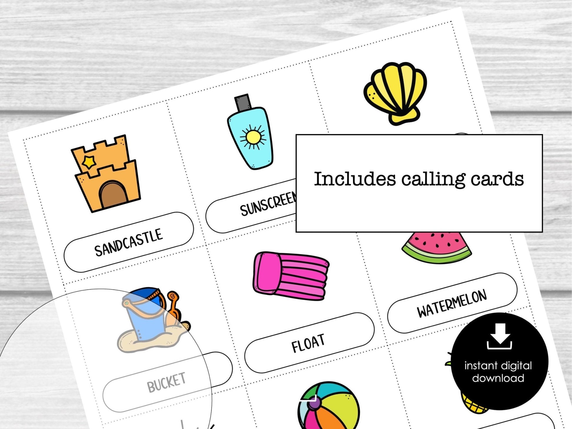 Summer Bingo, Printable Kids Party Game, Summertime Bingo Game, Beach Bingo Cards, Summer Vacation Party Activity