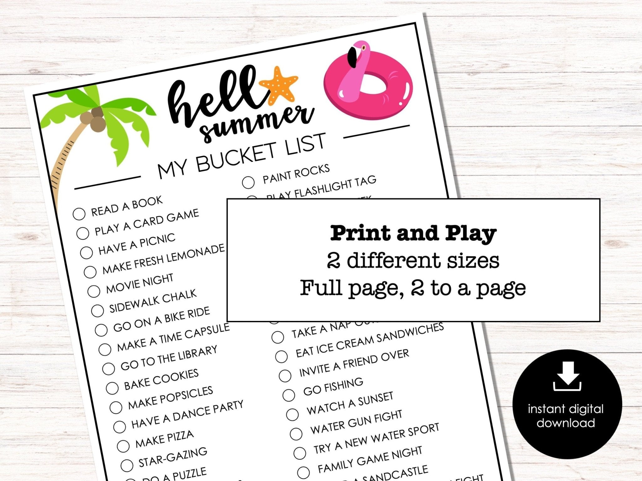Summer Bucket List, Printable Activity for Kids, Summer Games, Fun Summer Activities
