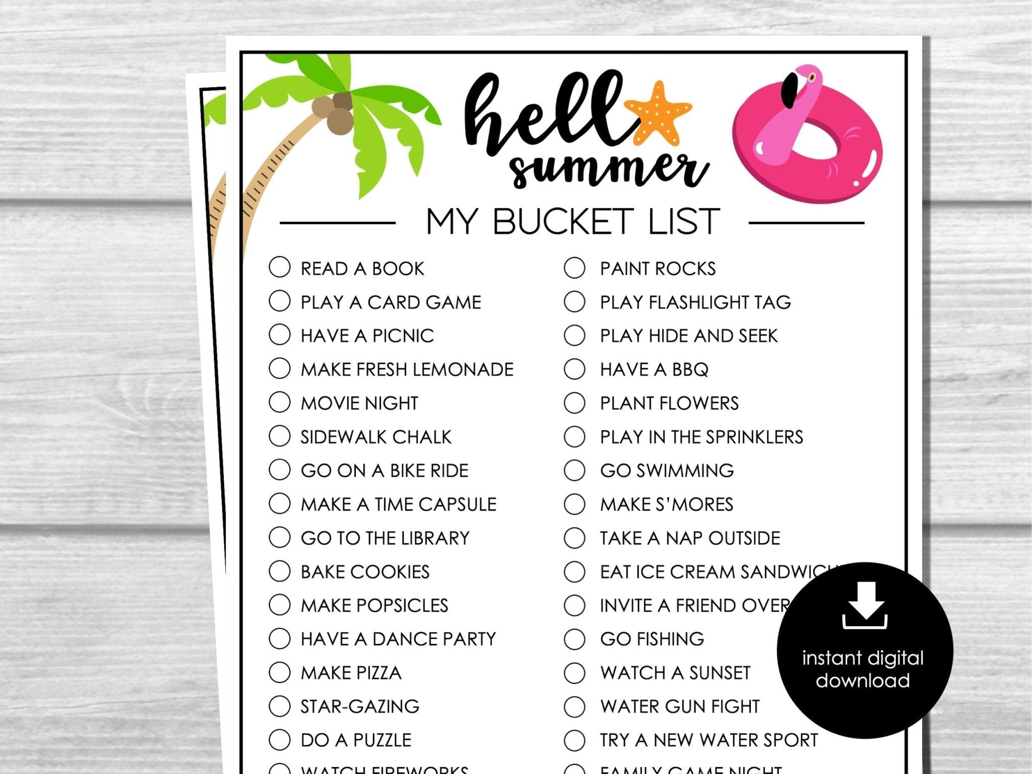 Summer Bucket List, Printable Activity for Kids, Summer Games, Fun Summer Activities