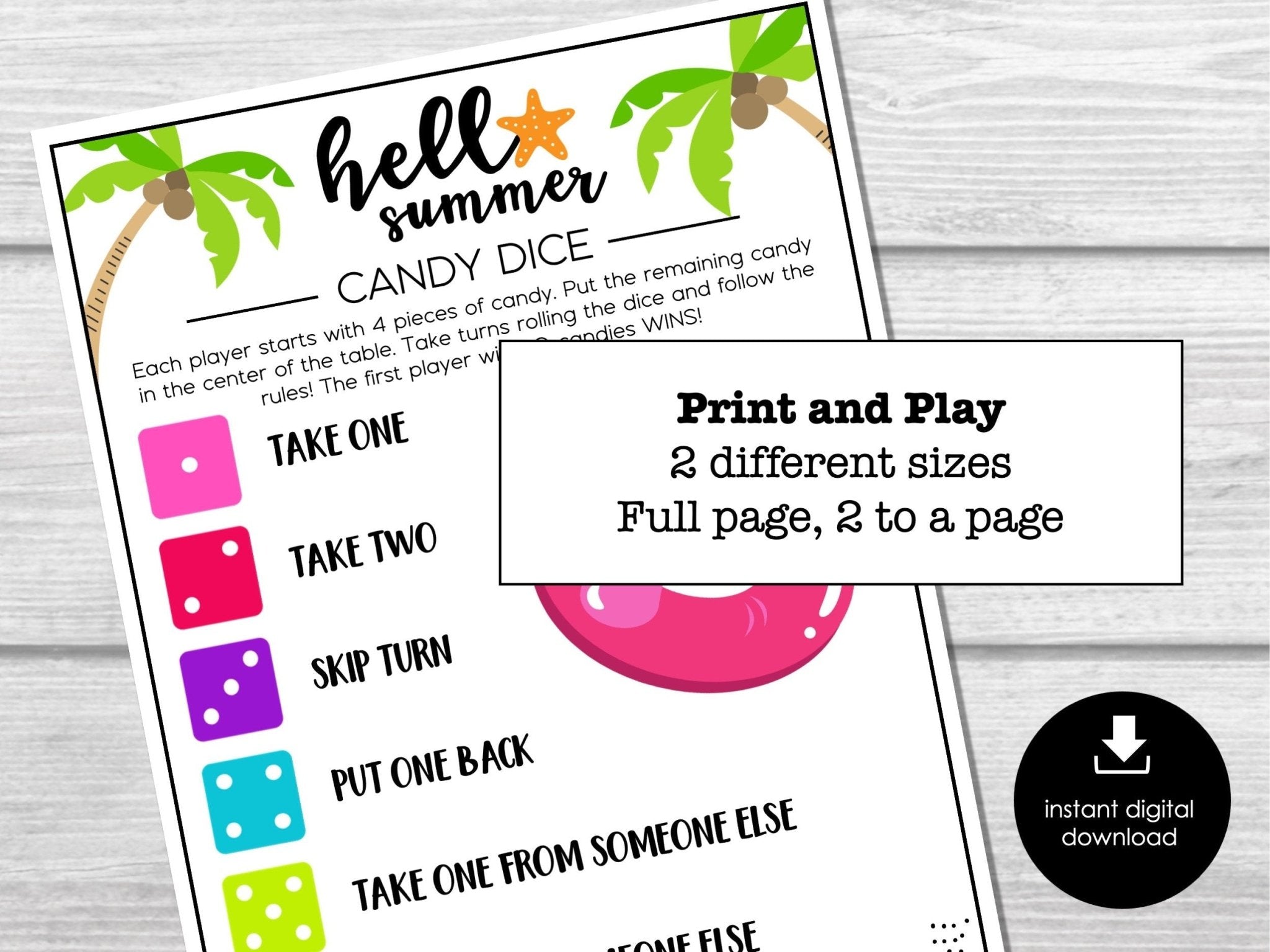 Summer Candy Dice Game, Summer Party Game, Birthday Games, Group Games for Kids and Adults