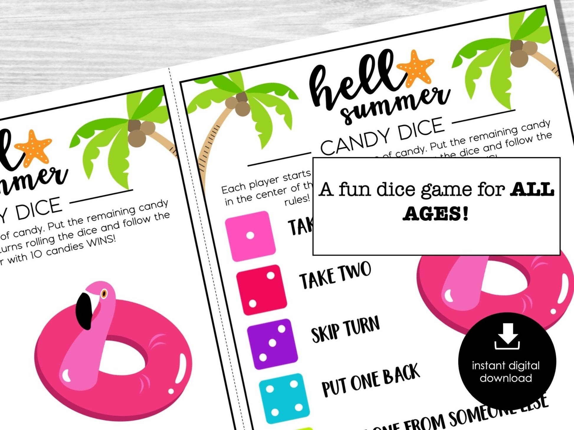 Summer Candy Dice Game, Summer Party Game, Birthday Games, Group Games for Kids and Adults