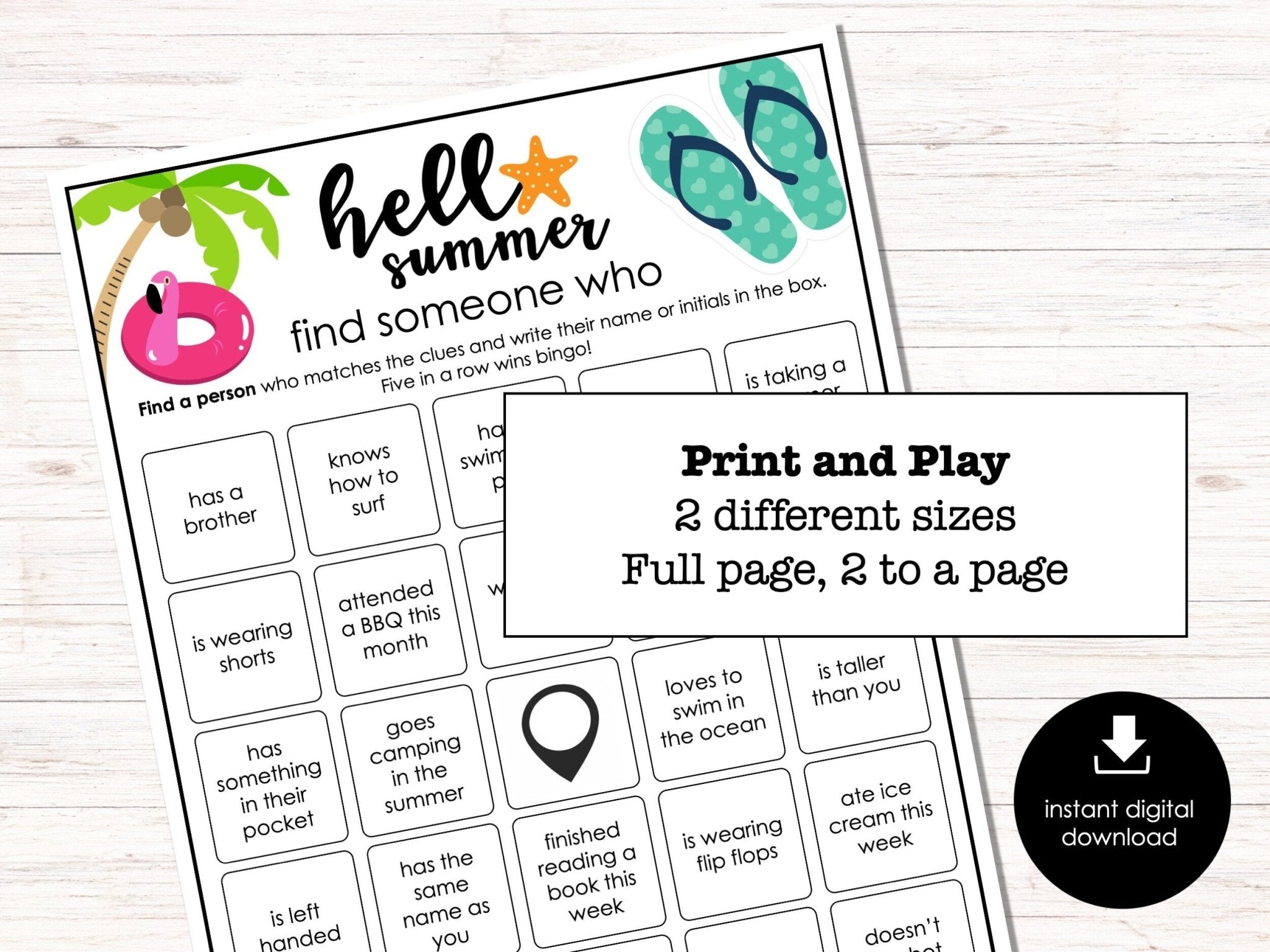 Summer Find Someone Who Bingo, Printable Party Game, Printable Game for Adults & Kids, Fun Ice breaker Game, Pool Party Activity, Summertime