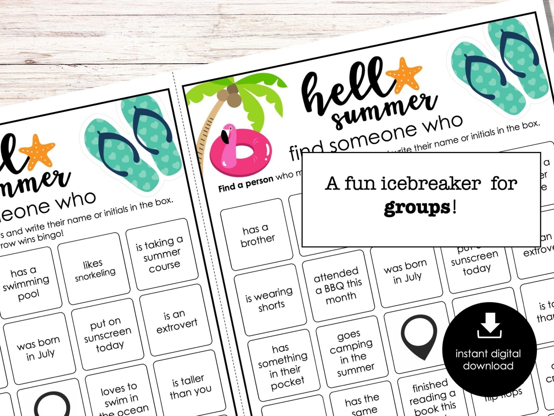 Summer Find Someone Who Bingo, Printable Party Game, Printable Game for Adults & Kids, Fun Ice breaker Game, Pool Party Activity, Summertime
