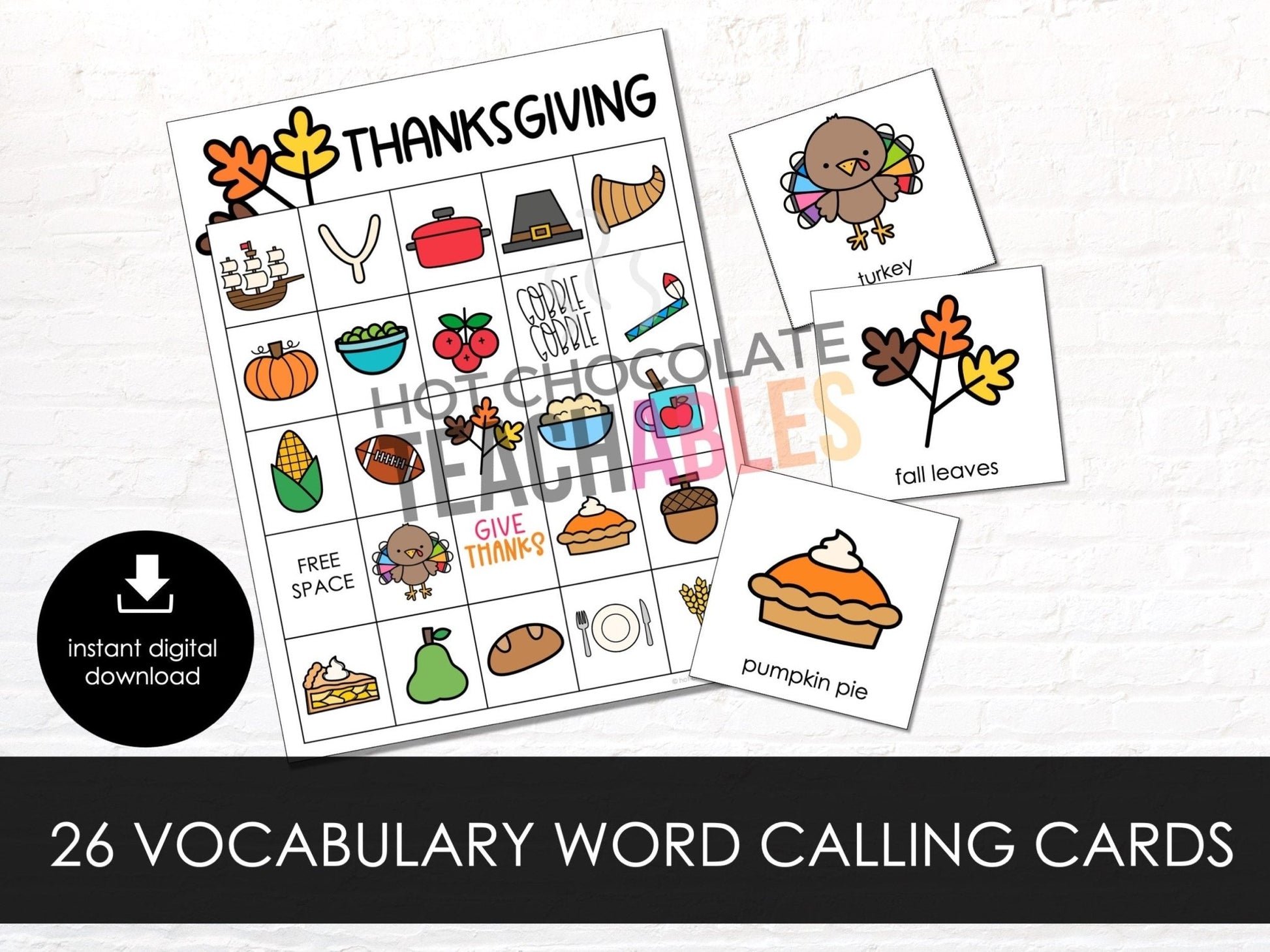 Thanksgiving Bingo, 30 Bingo Cards, Kids Thanksgiving Activity, Thanksgiving Printable, Thanksgiving Vocabulary