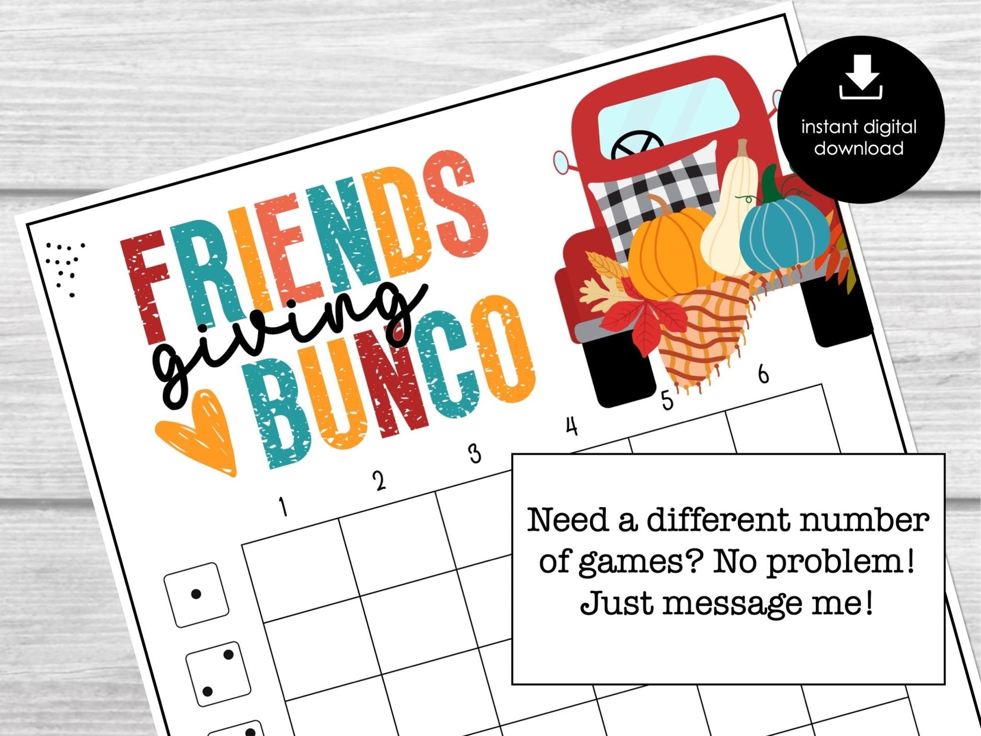 Thanksgiving Bunco Score Cards, Friendsgiving Bunco Score Sheets, FALL Bunco