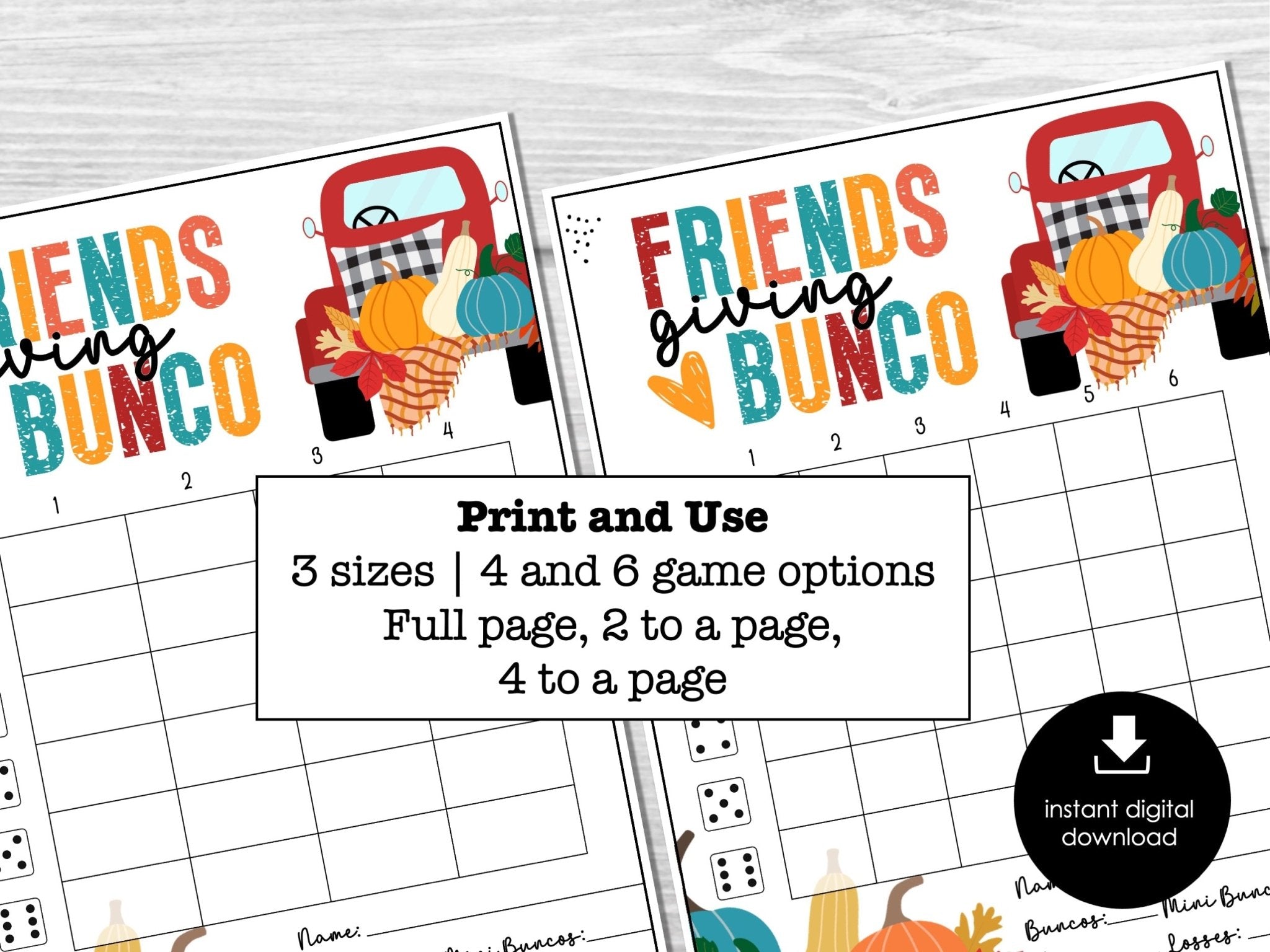 Thanksgiving Bunco Score Cards, Friendsgiving Bunco Score Sheets, FALL Bunco