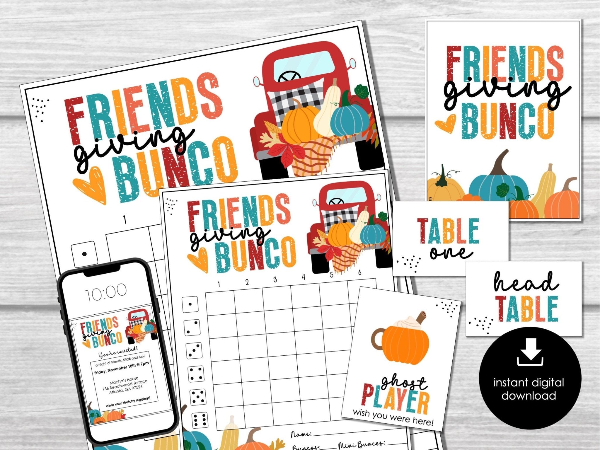 Thanksgiving Bunco Score Cards, Friendsgiving Bunco Score Sheets, FALL Bunco
