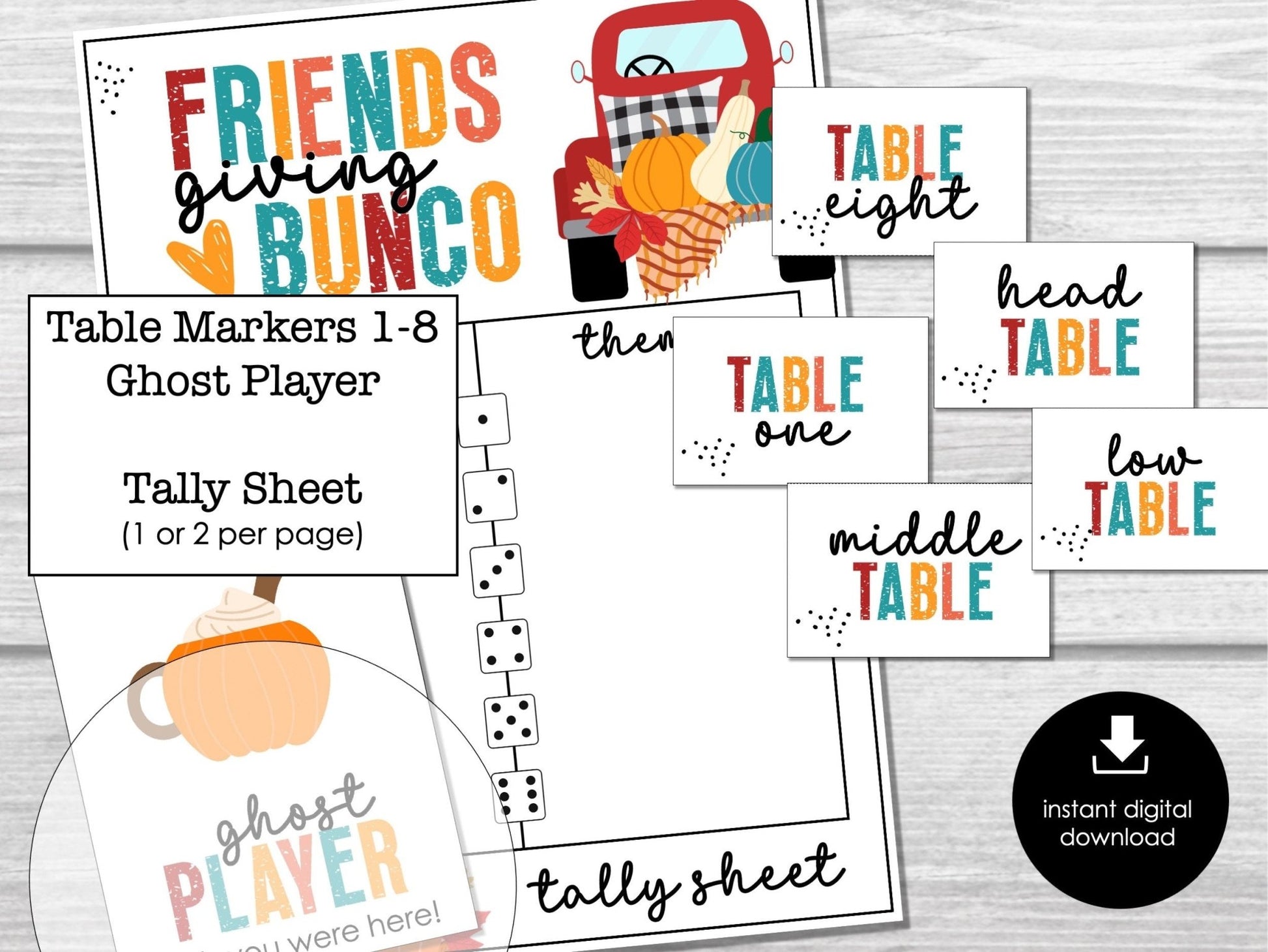 Thanksgiving Bunco Score Cards, Friendsgiving Bunco Score Sheets, FALL Bunco