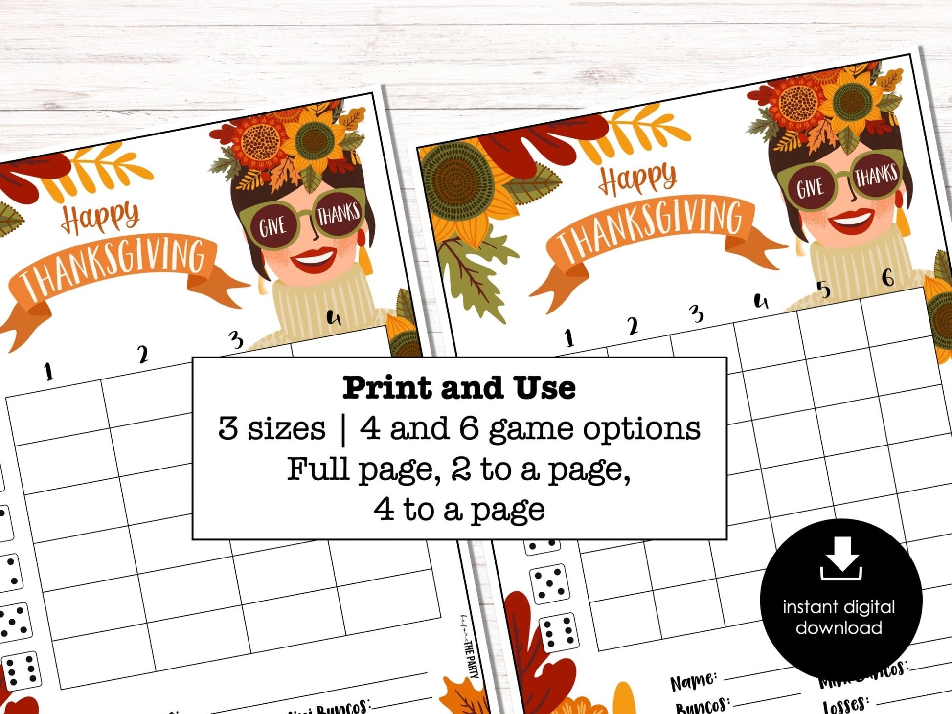 Thanksgiving Bunco Score Cards, November Bunco Score Sheets, FALL Bunco Game