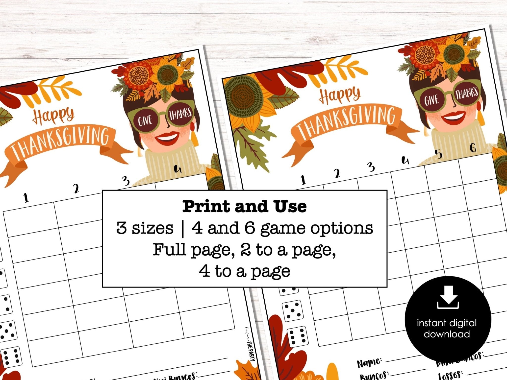 Thanksgiving Bunco Score Cards, November Bunco Score Sheets, FALL Bunco Game