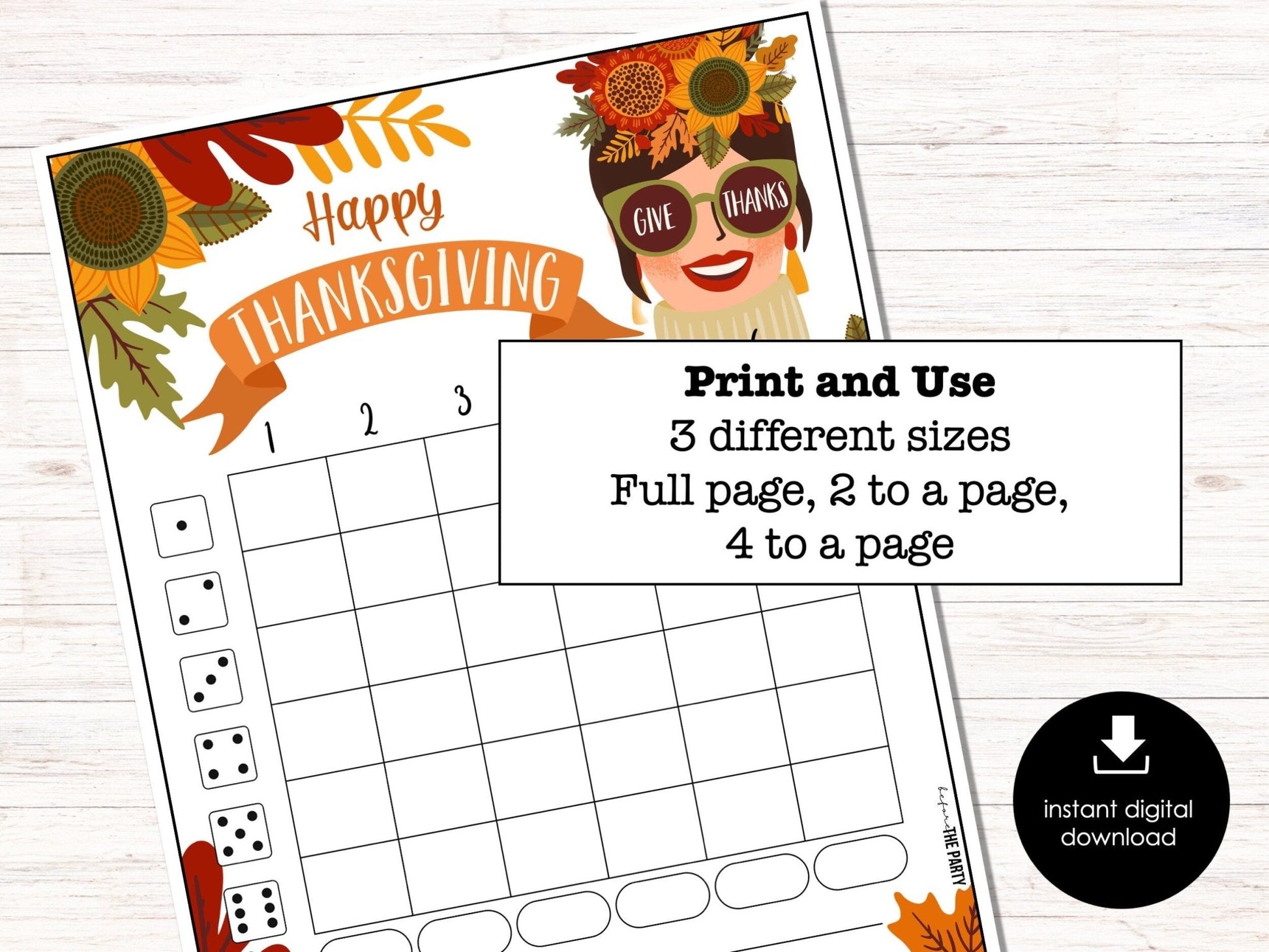 Thanksgiving Bunco Score Cards, November Bunco Score Sheets, FALL Bunco Game