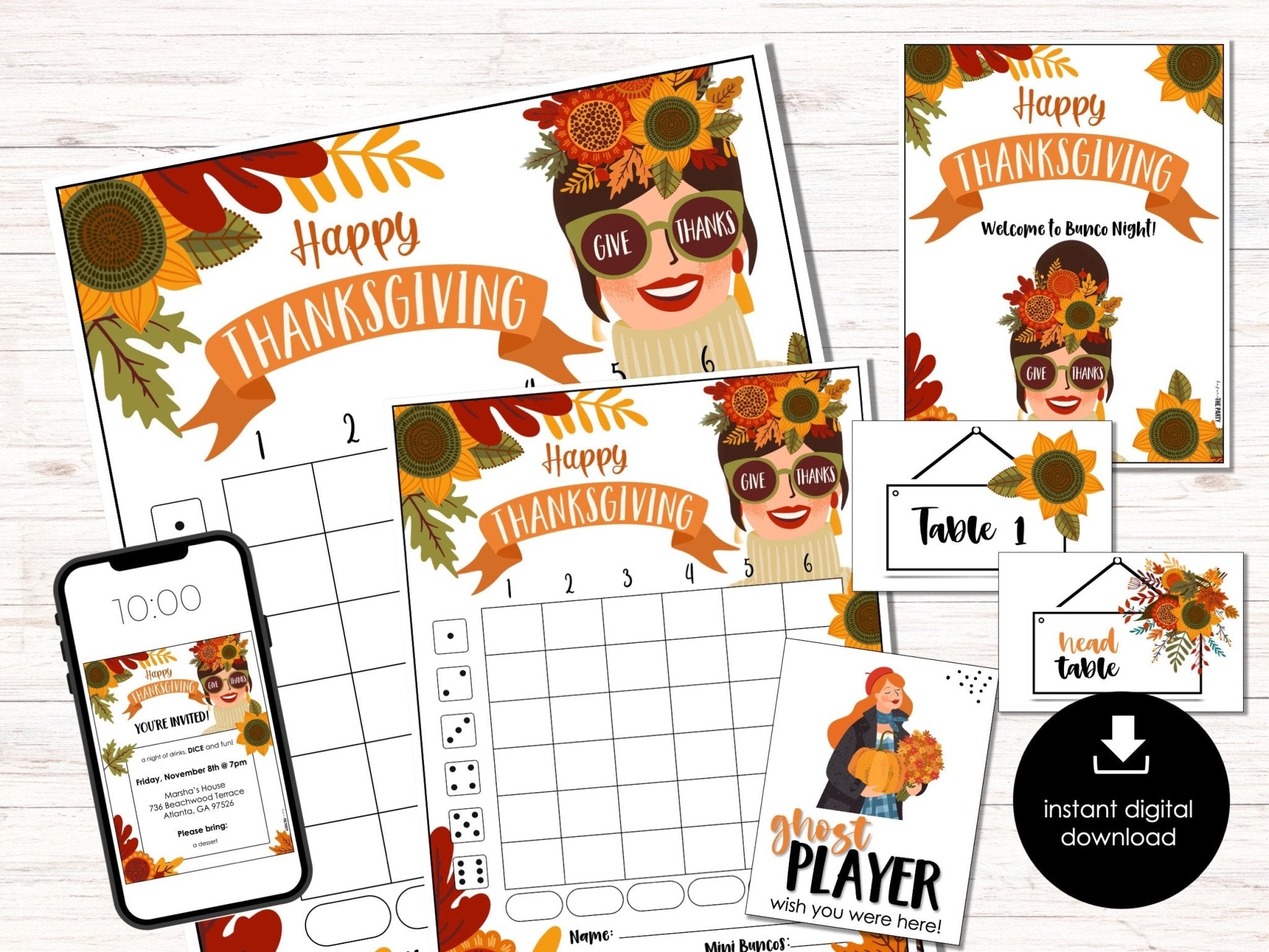 Thanksgiving Bunco Score Cards, November Bunco Score Sheets, FALL Bunco Game