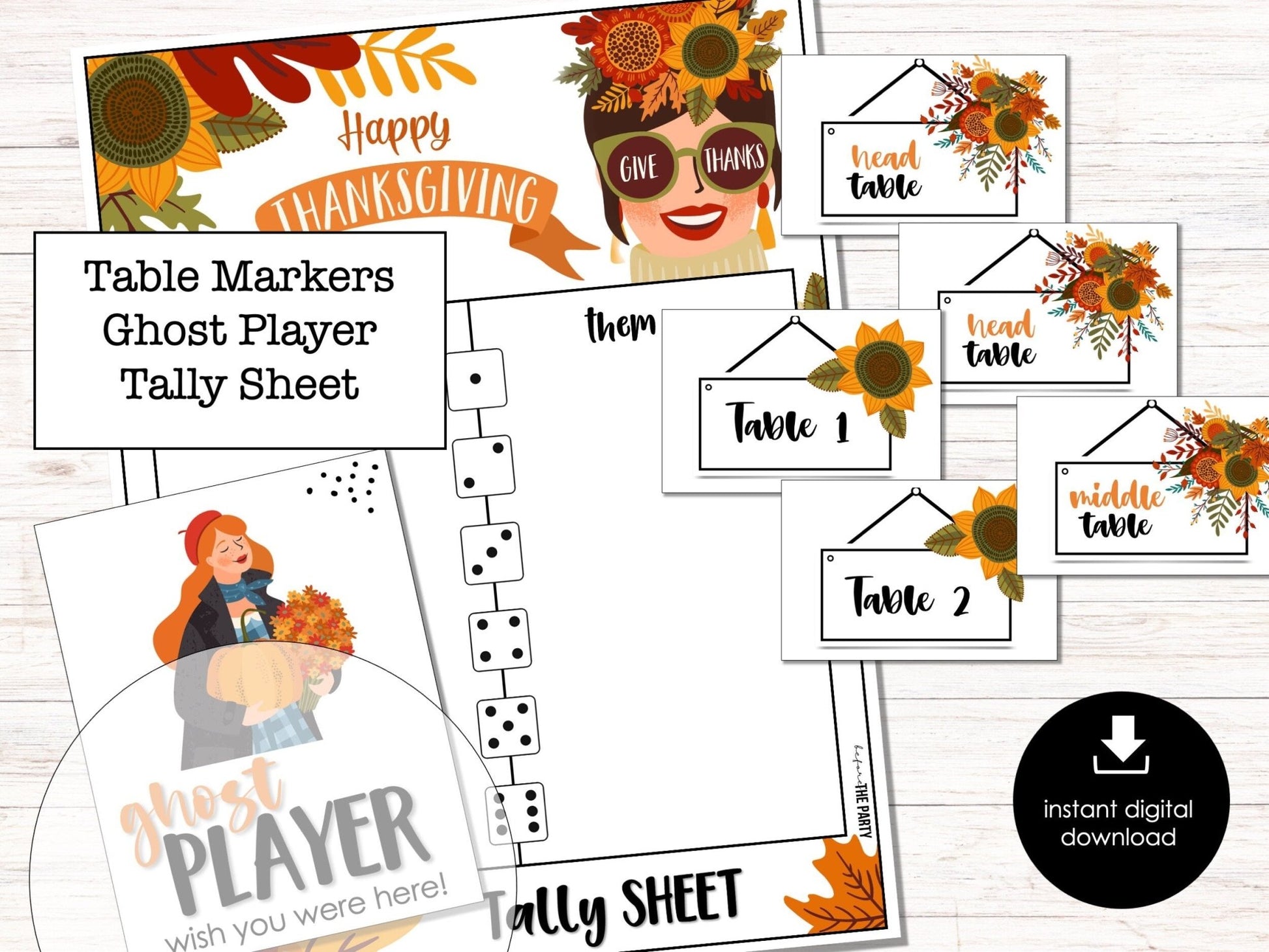 Thanksgiving Bunco Score Cards, November Bunco Score Sheets, FALL Bunco Game