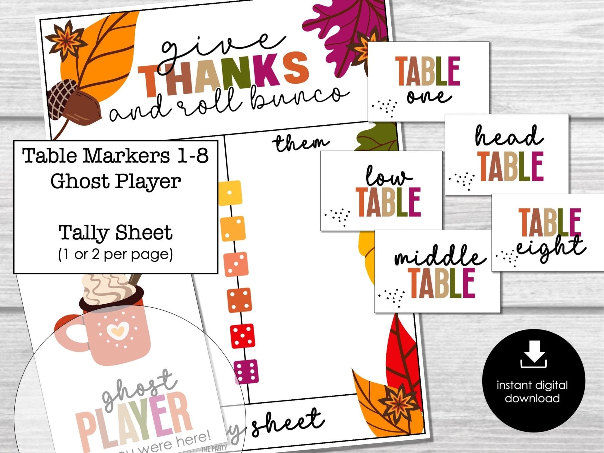Thanksgiving Printable Bunco Score Cards, November Bunco Score Sheets, FALL Bunco, Friendsgiving Bunco