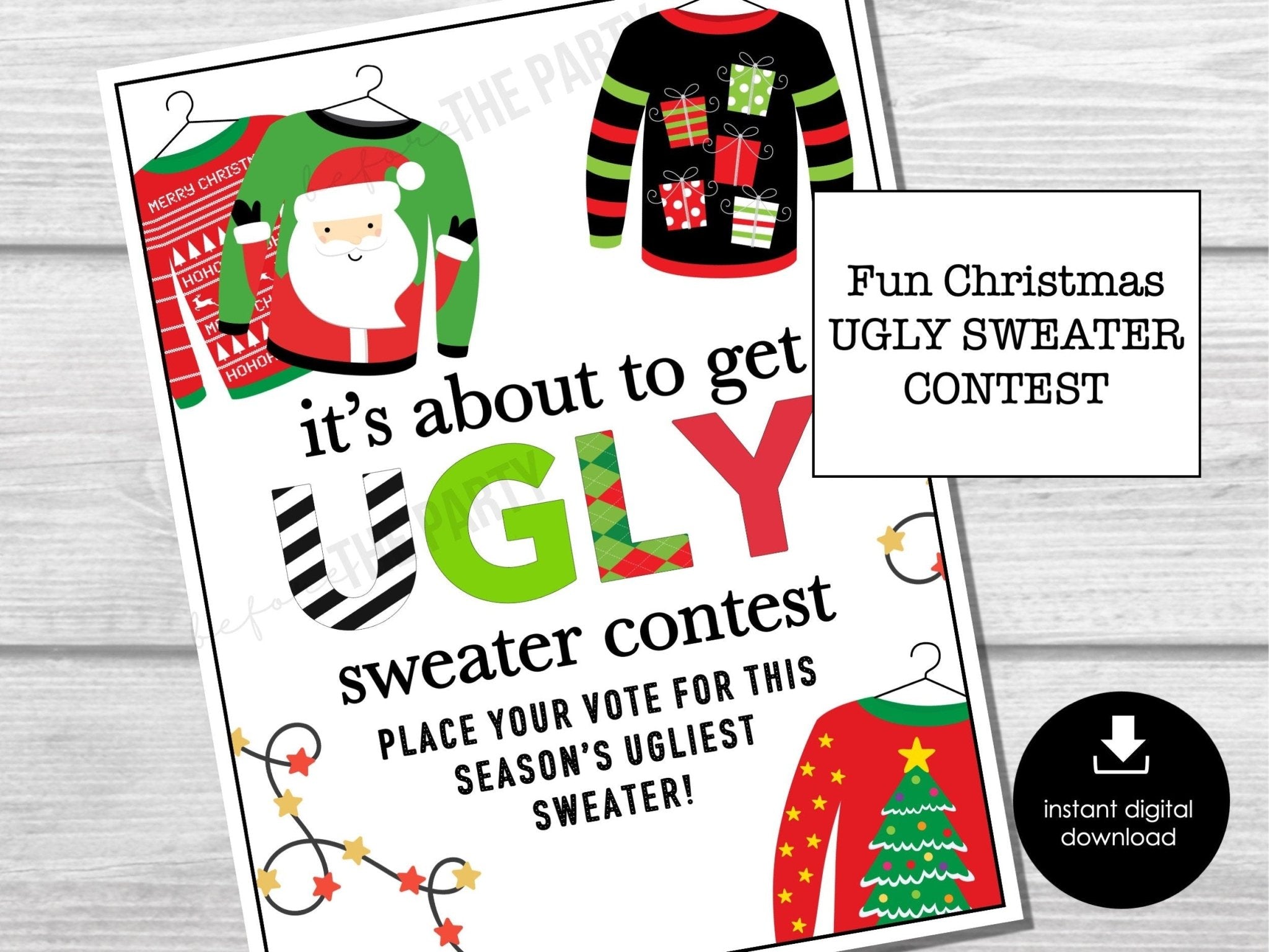 Ugly Sweater Voting Ballots, Ugliest Sweater Vote Cards, Fun Christmas Ugly Sweater Party Printables, Office Party, Certificate and Ballot