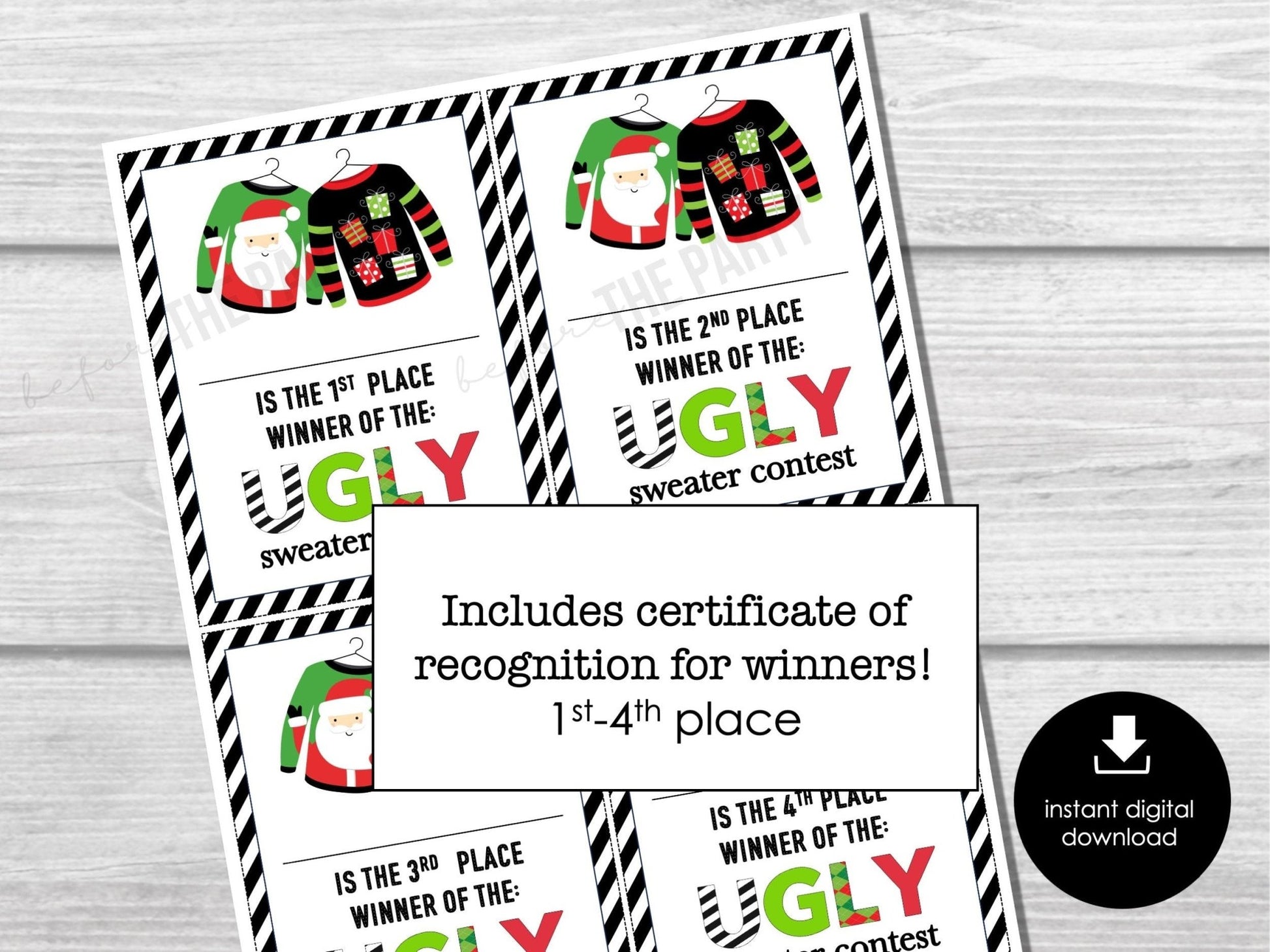 Ugly Sweater Voting Ballots, Ugliest Sweater Vote Cards, Fun Christmas Ugly Sweater Party Printables, Office Party, Certificate and Ballot