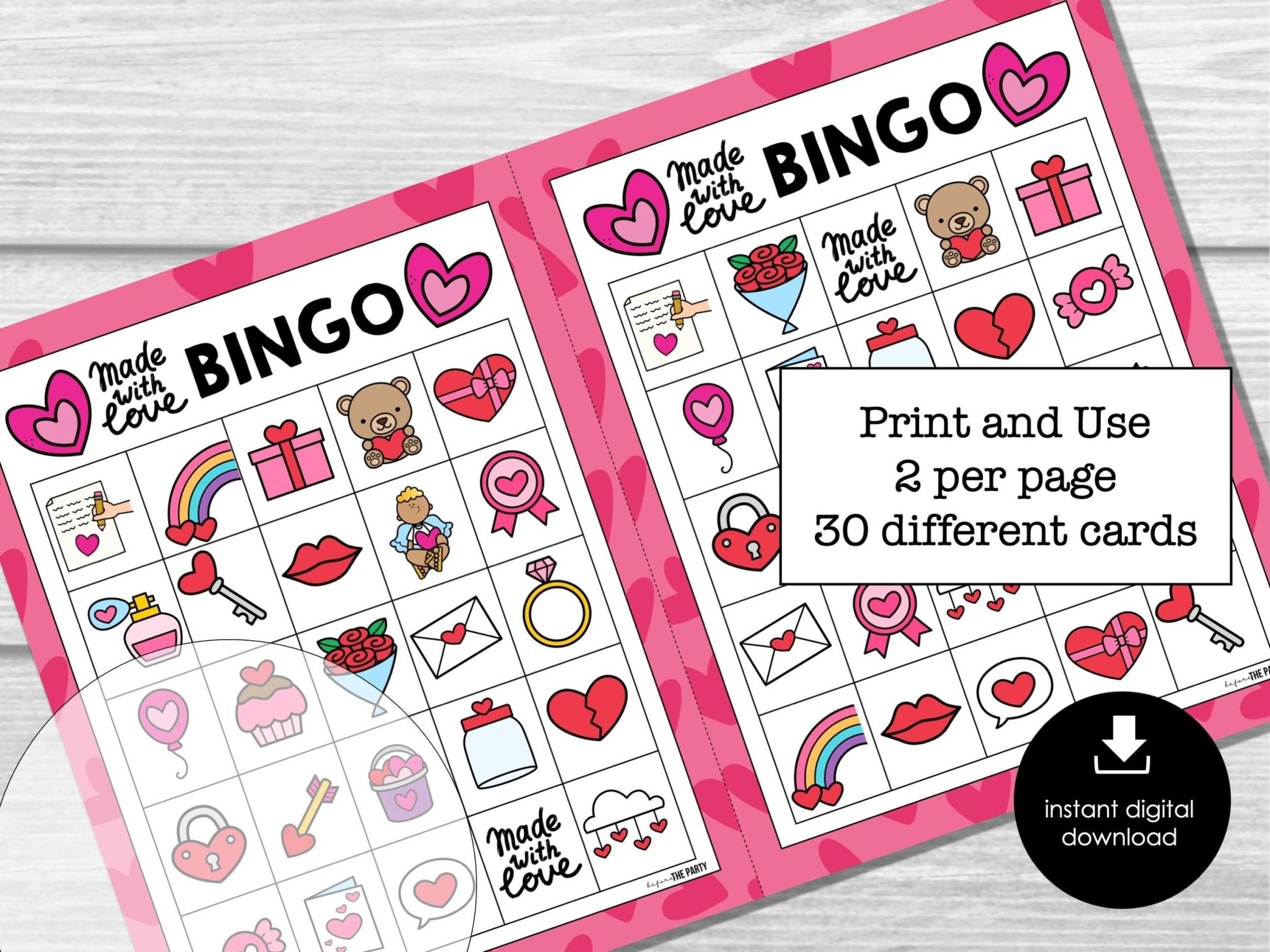Valentines Day Bingo Game for Kids and Adults | Valentines Printable Games | Valentines Family Activity | Valentines Classroom Party Game