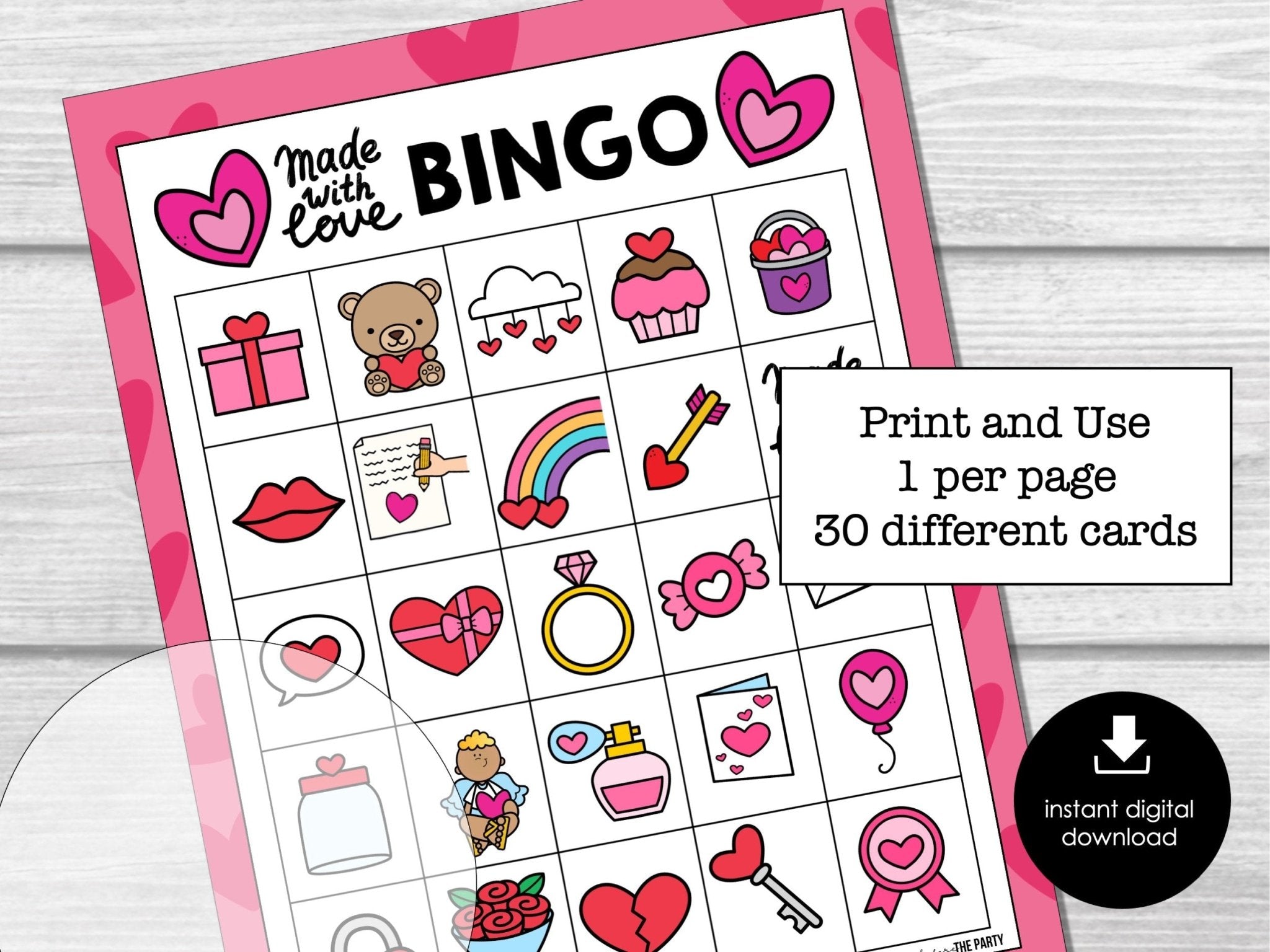 Valentines Day Bingo Game for Kids and Adults | Valentines Printable Games | Valentines Family Activity | Valentines Classroom Party Game