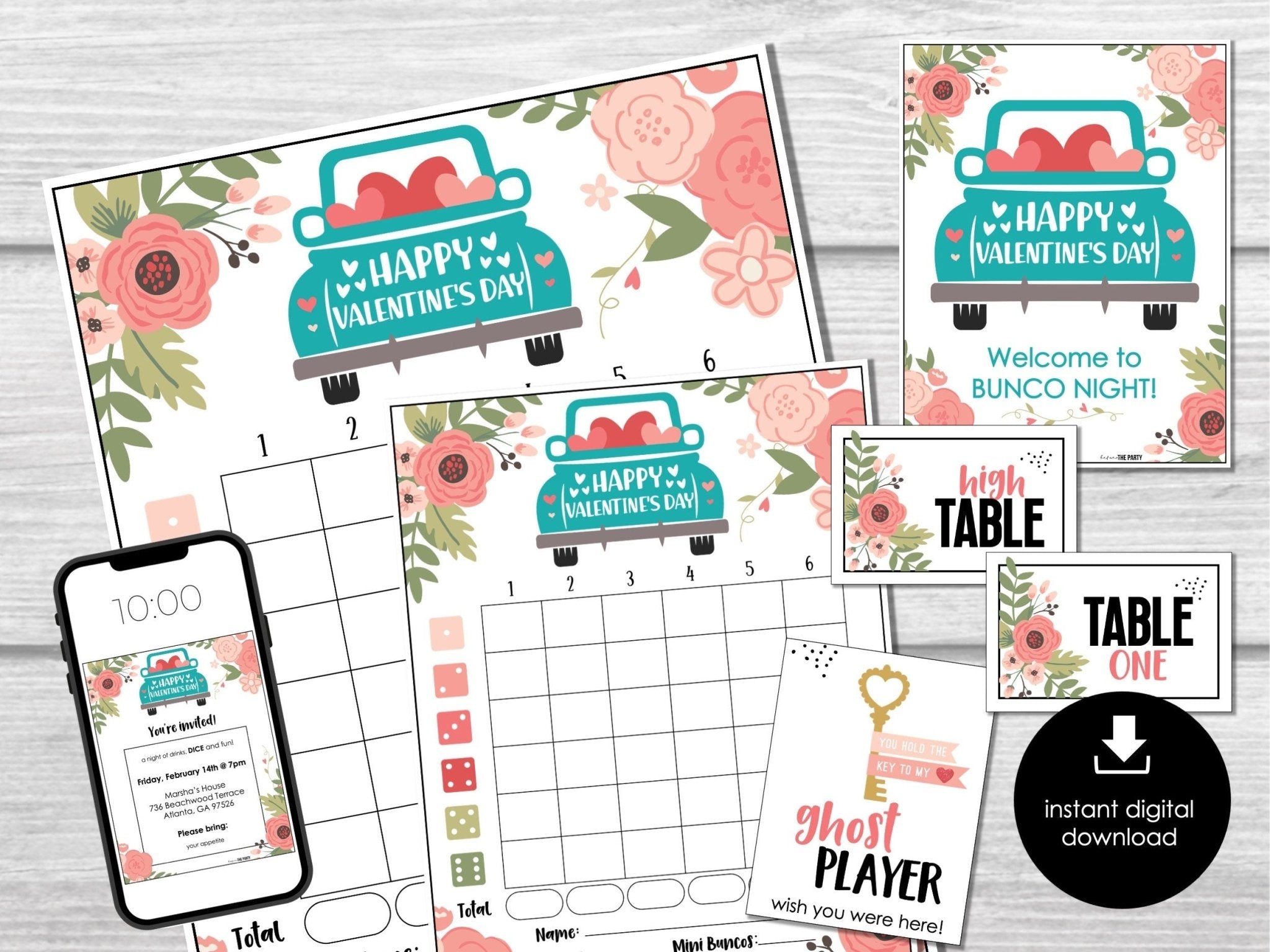 Valentine's Day Bunco Score Cards, February Bunco Score Sheets, Love Bunco Invitation, Hearts Bunco