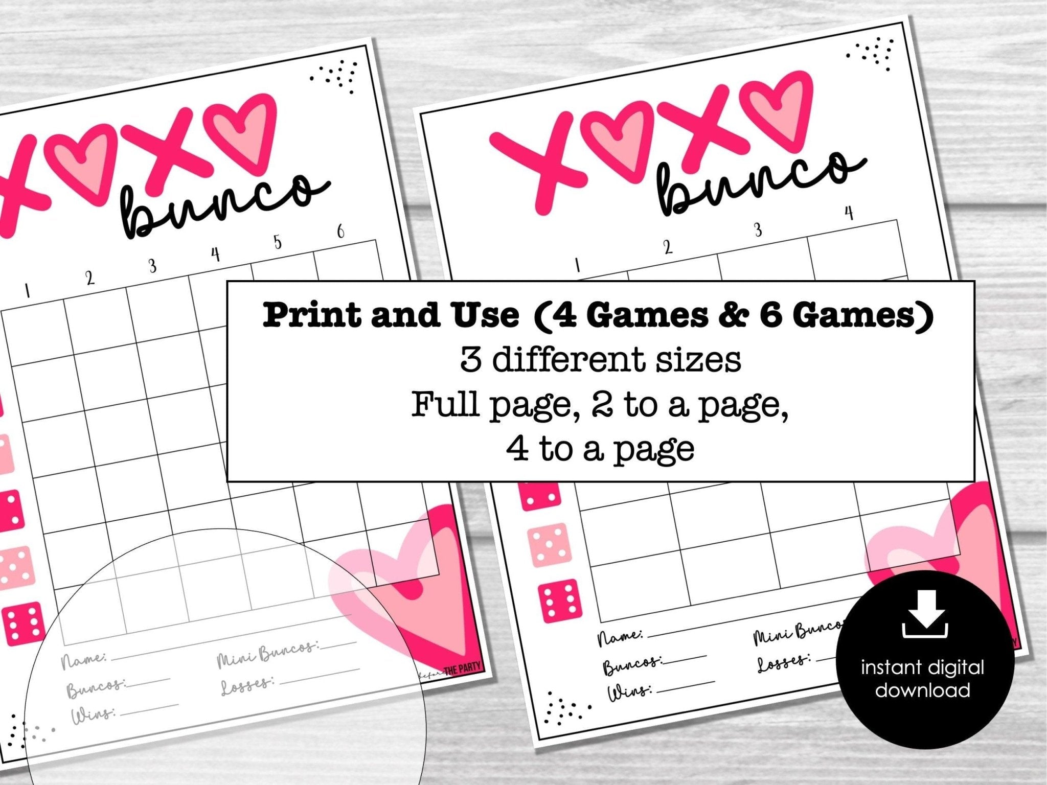 Valentines Day Bunco Score Cards, February Bunco Score Sheets, Bunco Invitation
