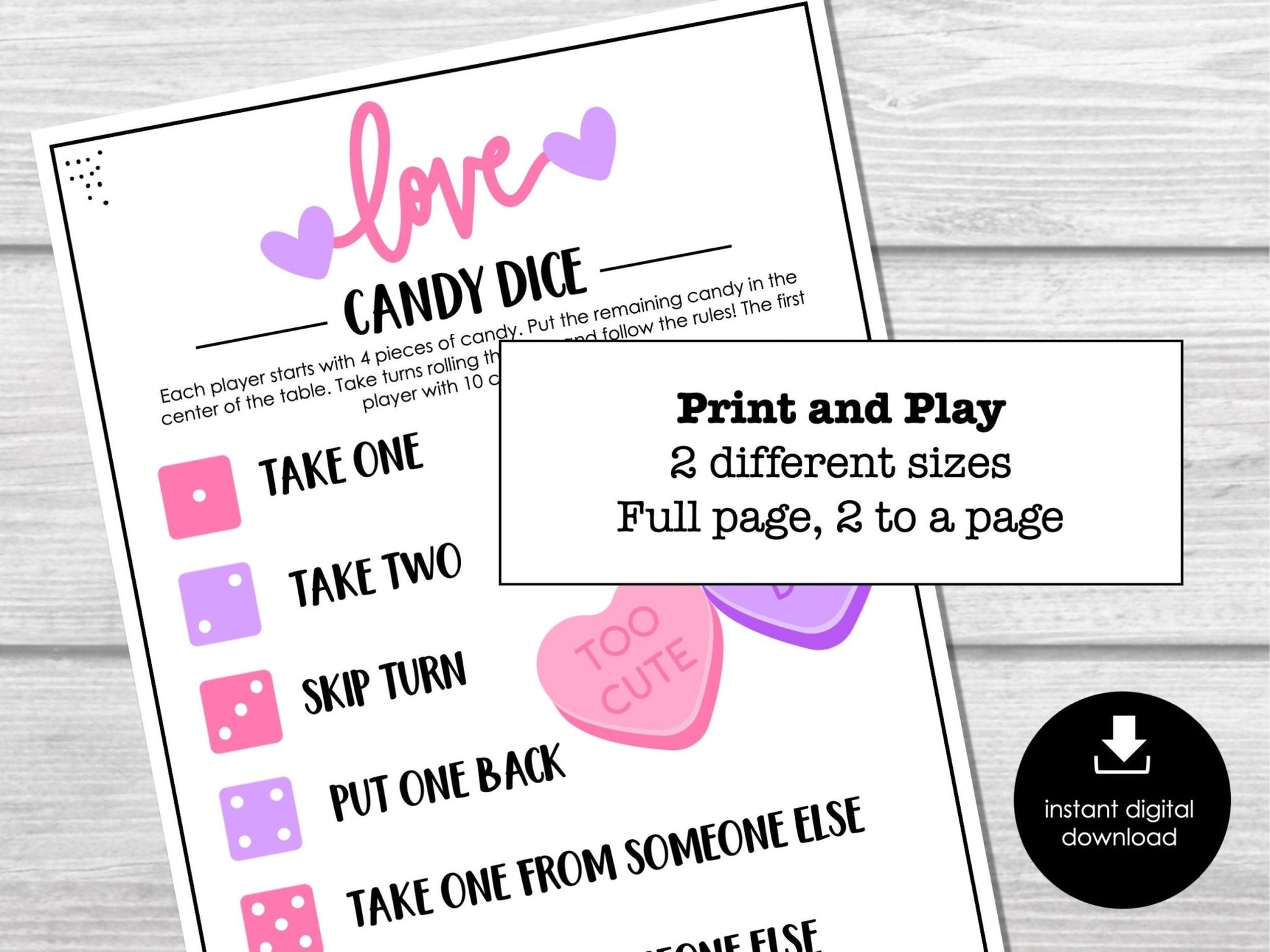Valentine's Day Candy Dice Game, Valentine Party Game for Kids, Easy Kids Games, Fun VDAY Classroom Candy Game, Easy Pass the Candy Game