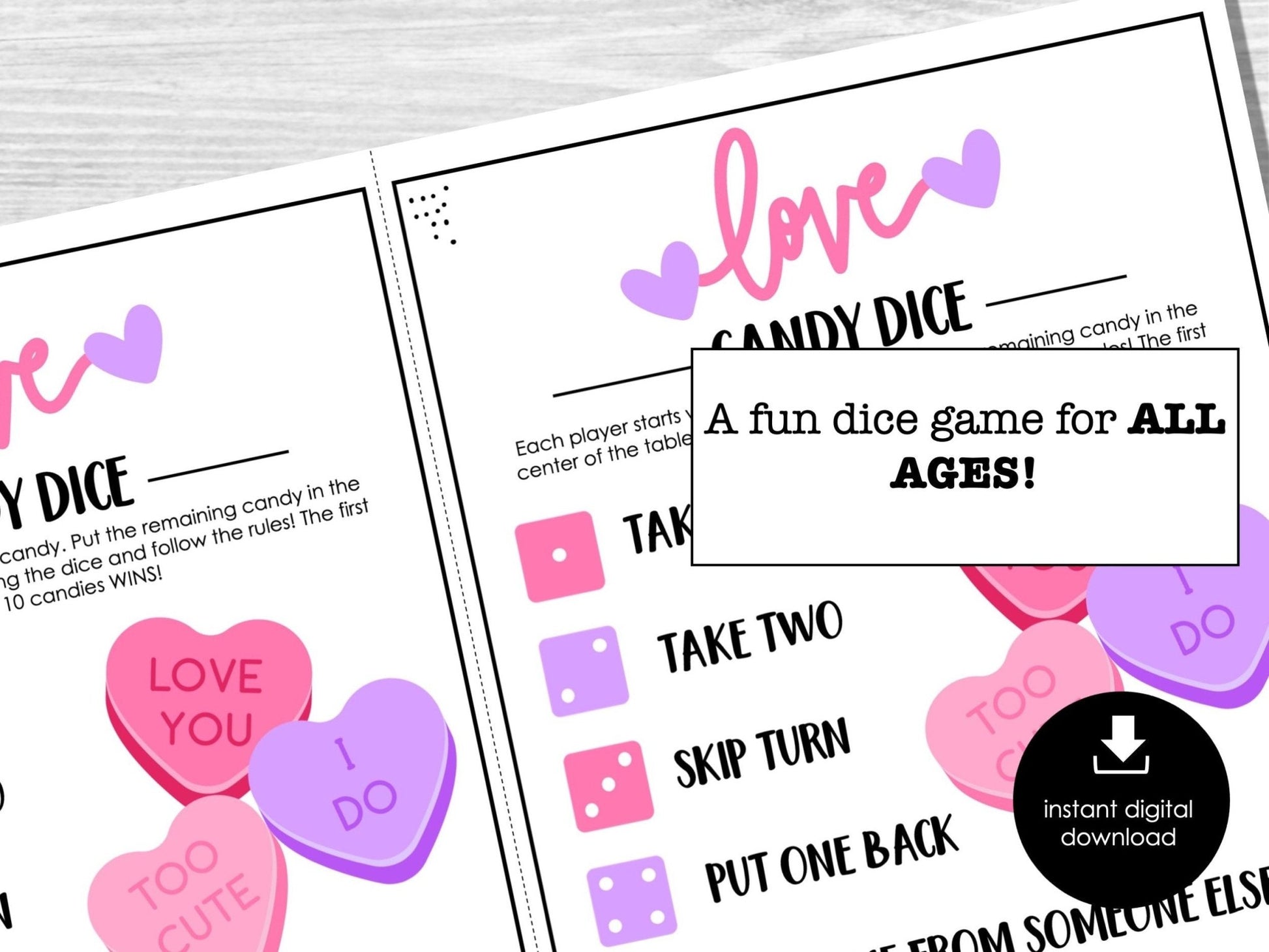Valentine's Day Candy Dice Game, Valentine Party Game for Kids, Easy Kids Games, Fun VDAY Classroom Candy Game, Easy Pass the Candy Game