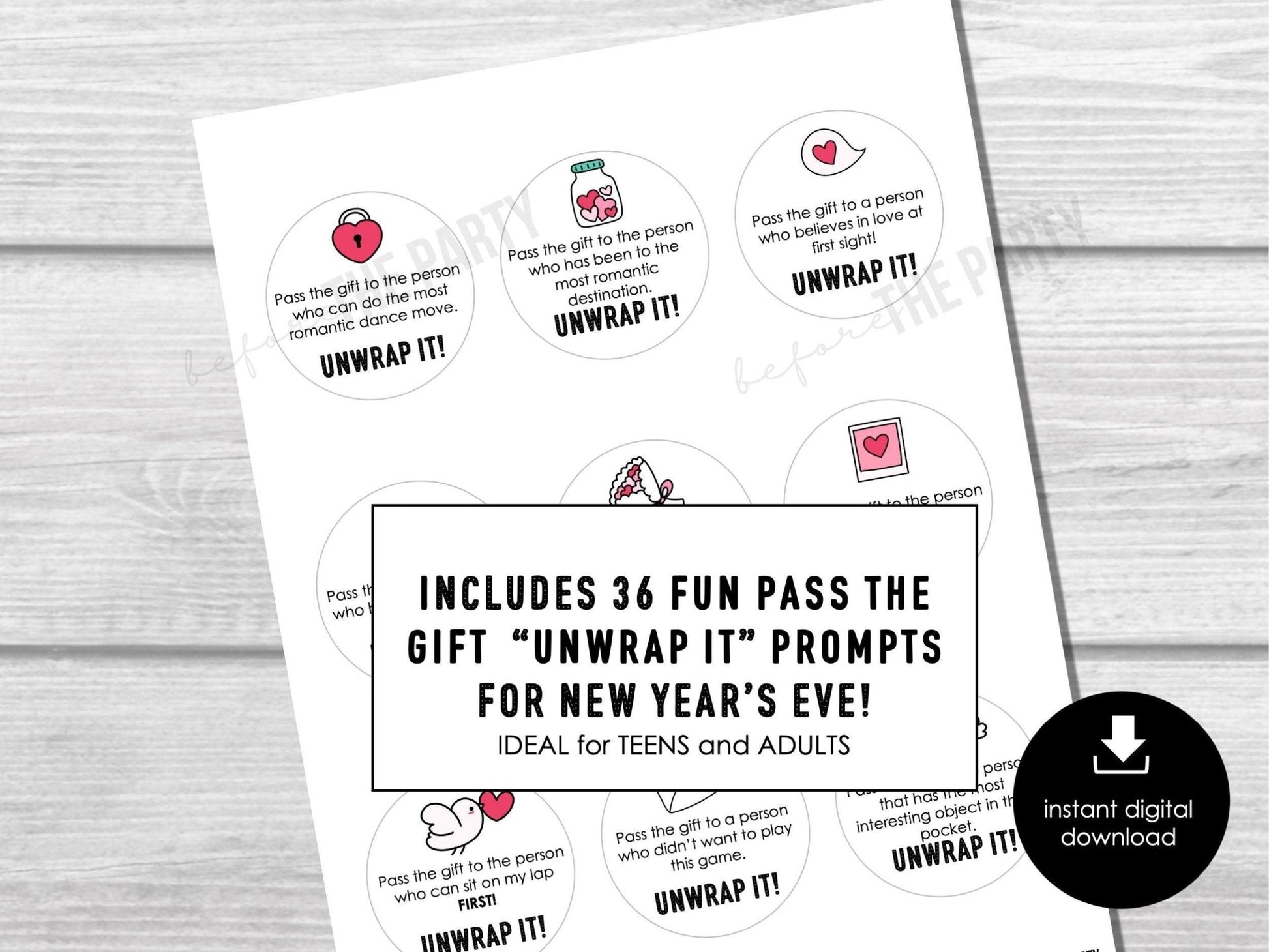 Valentine's Day Pass The Gift, Group Unwrapping Game Sticker, Pass the Parcel Prompt, Unwrap the Gift, Pass the Prize, Valentines Party Game