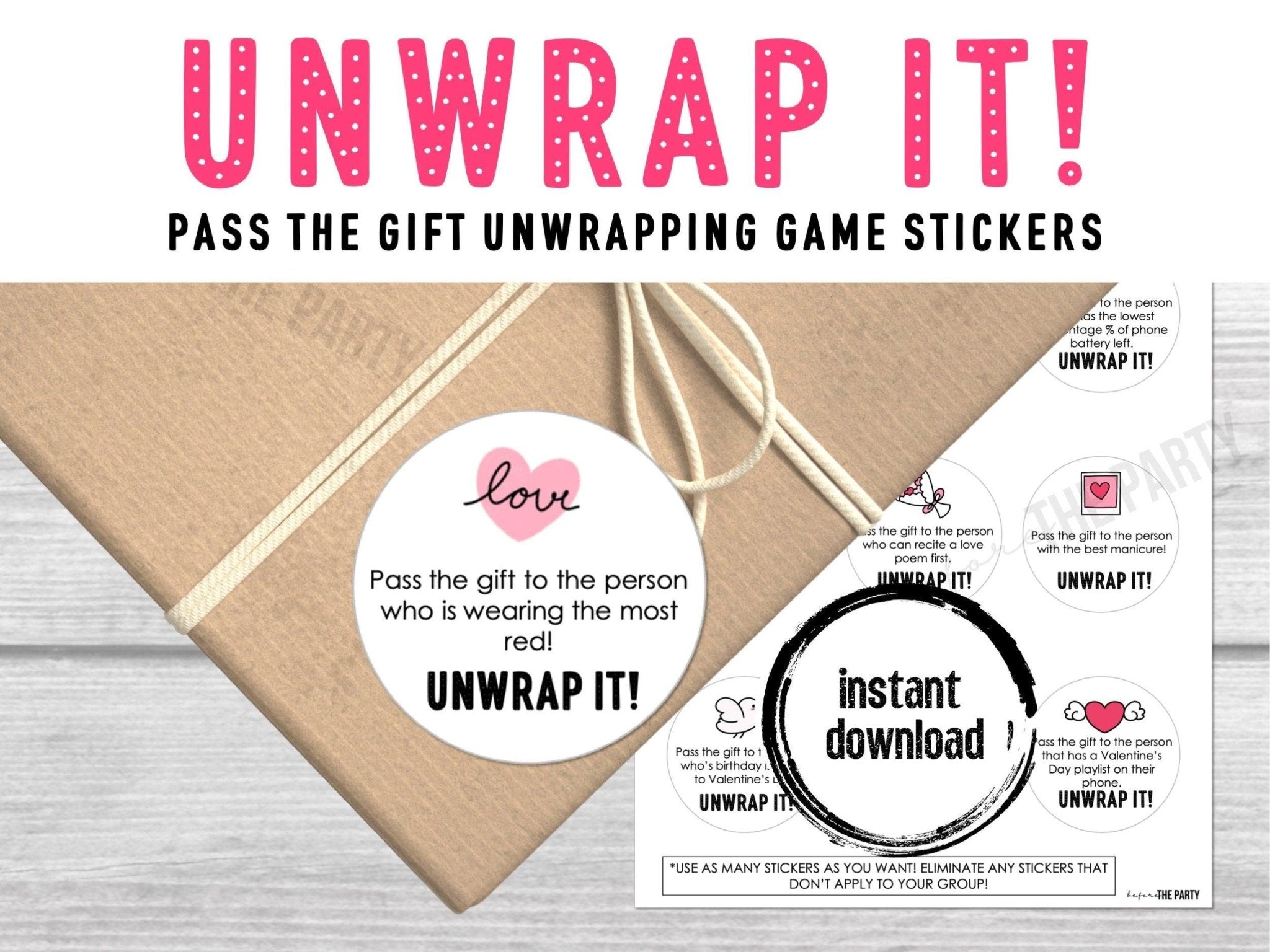 Valentine's Day Pass The Gift, Group Unwrapping Game Sticker, Pass the Parcel Prompt, Unwrap the Gift, Pass the Prize, Valentines Party Game