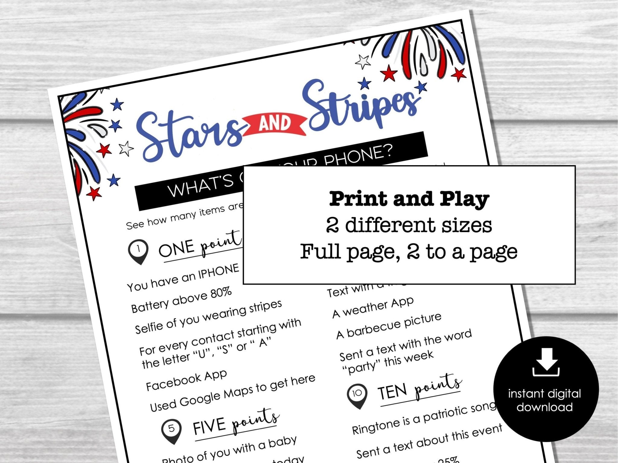 What's on your phone? 4th of July Game, Memorial Day Party Game, IceBreaker Game, Labor Day Group Game, USA Party, Phone Scavenger Hunt