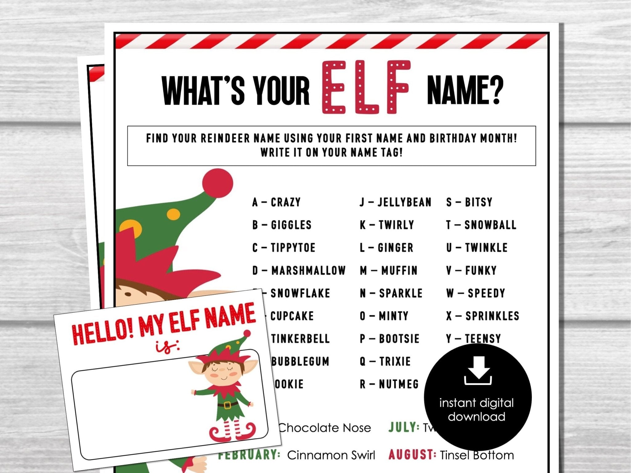 What's Your Elf Name, Christmas Elves Name Game, Fun Party Name Tags, Ice Breaker for Kids, Teens and Adult