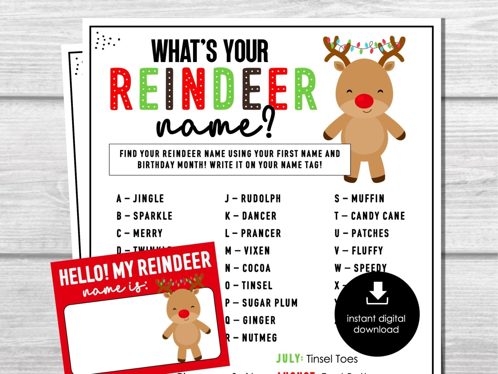 What's Your Reindeer Name, Christmas Name Game, Fun Party Name Tags, Ice Breaker Party Game
