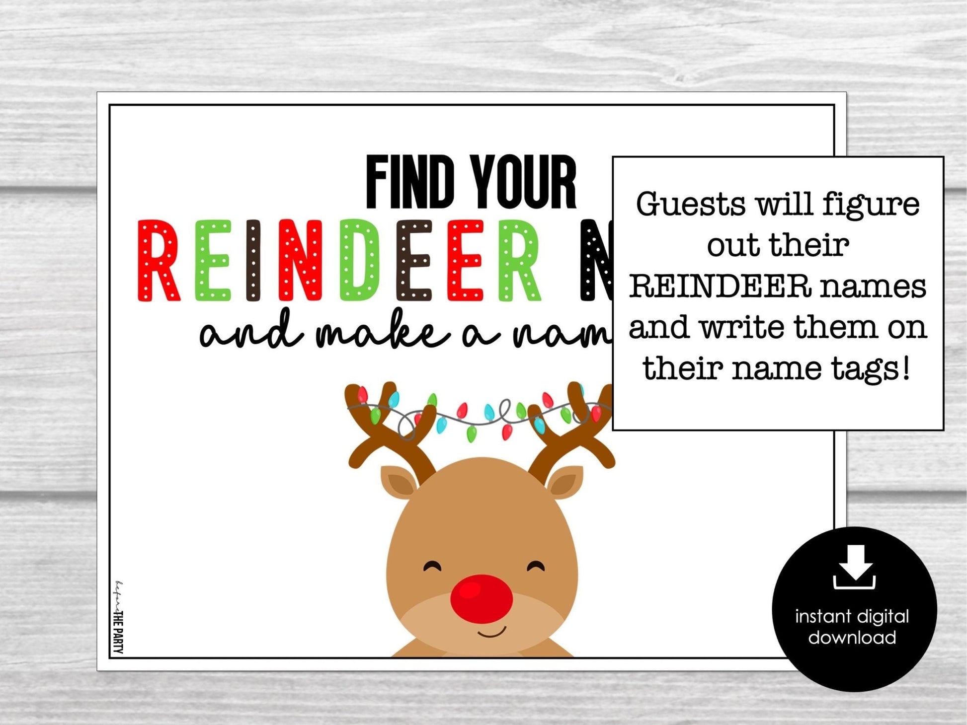 What's Your Reindeer Name, Christmas Name Game, Fun Party Name Tags, Ice Breaker Party Game