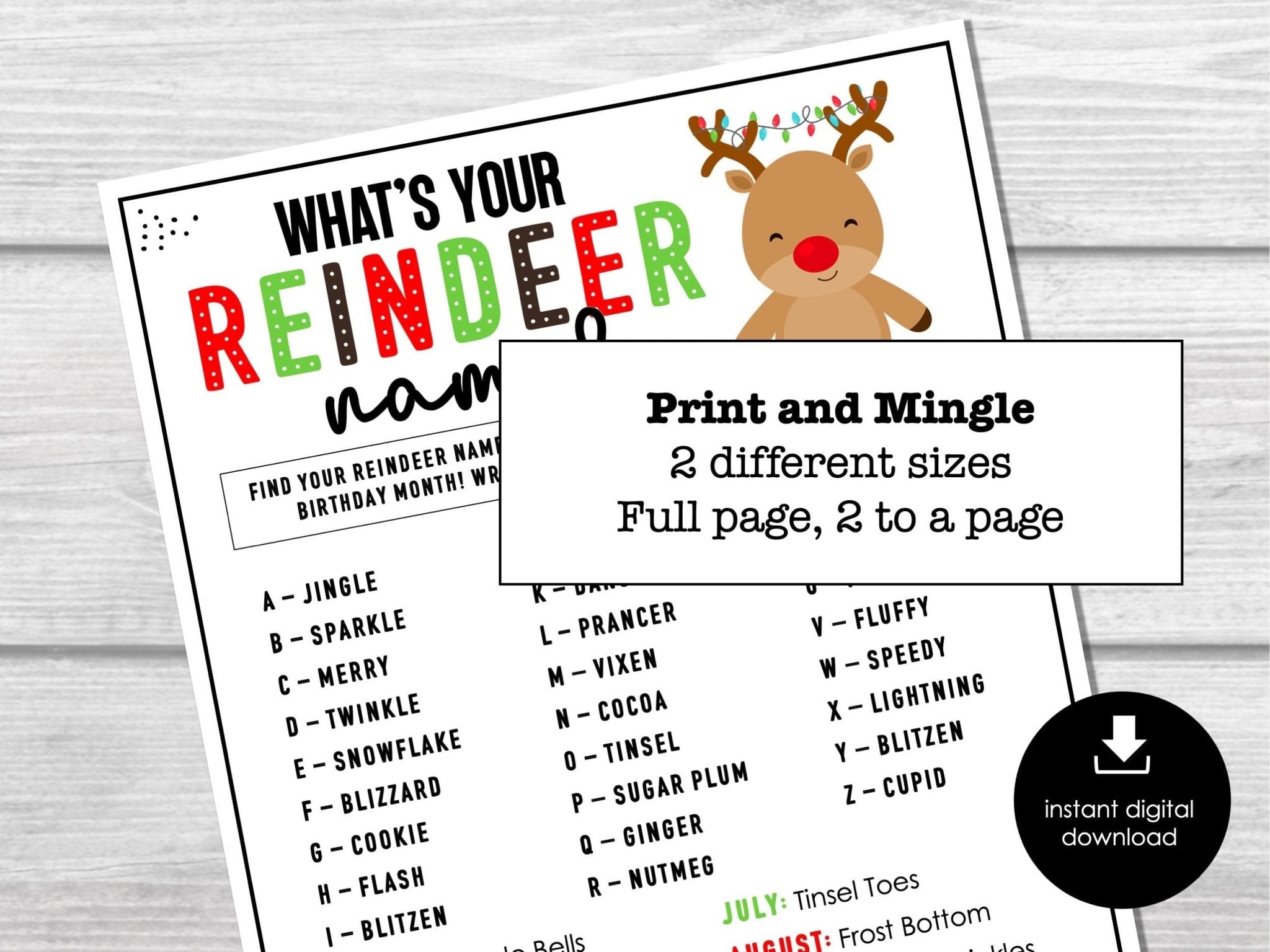 What's Your Reindeer Name, Christmas Name Game, Fun Party Name Tags, Ice Breaker Party Game