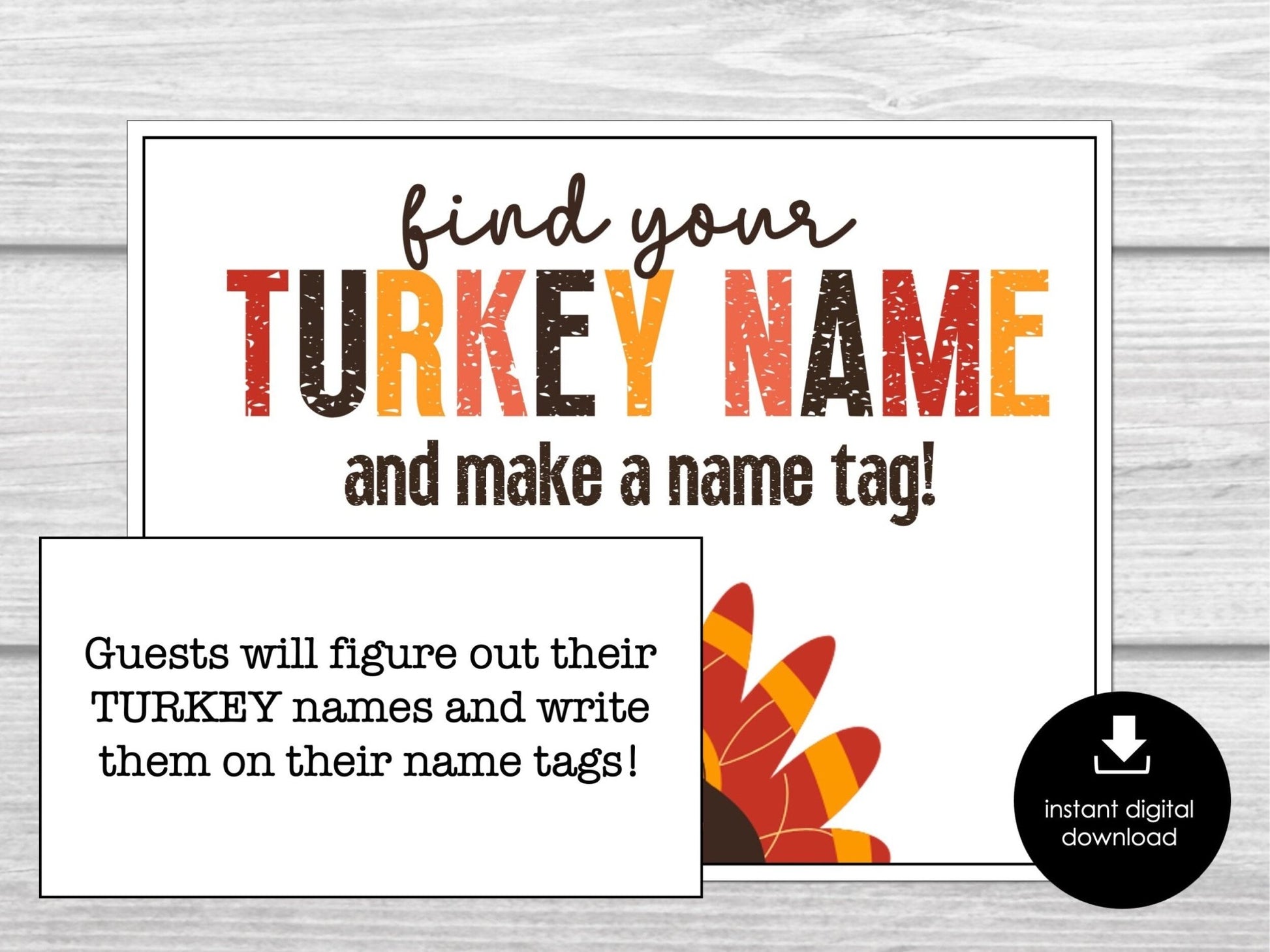 What's Your Turkey Name, Thanksgiving Name Game, Friendsgiving Name Tags, Ice Breaker for Kids & Adults