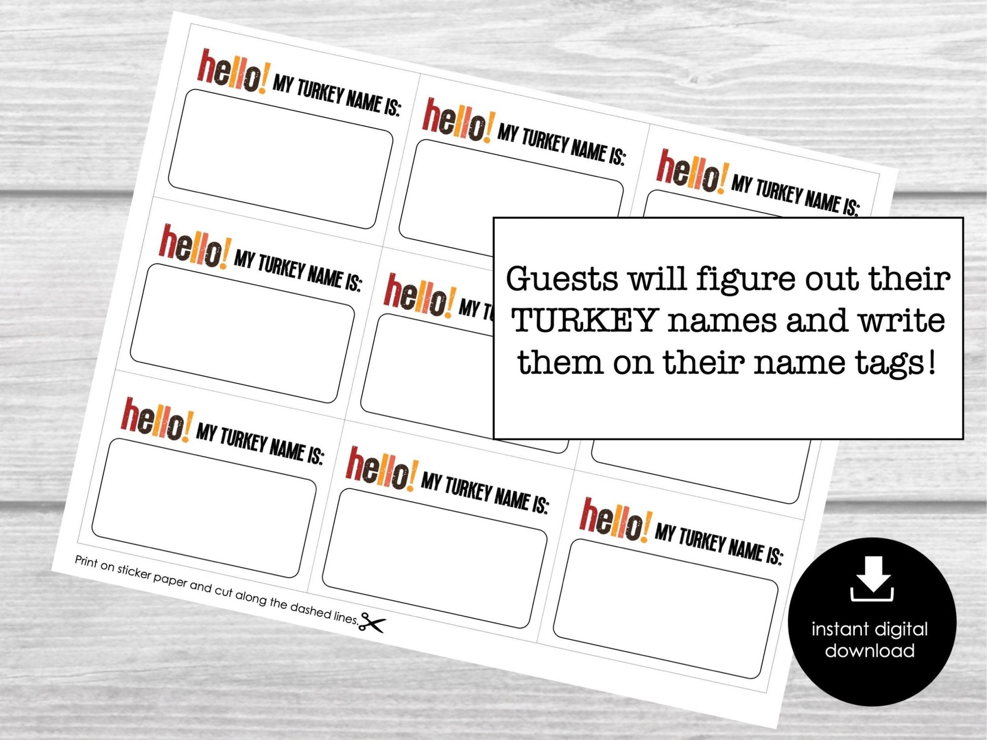 What's Your Turkey Name, Thanksgiving Name Game, Friendsgiving Name Tags, Ice Breaker for Kids & Adults