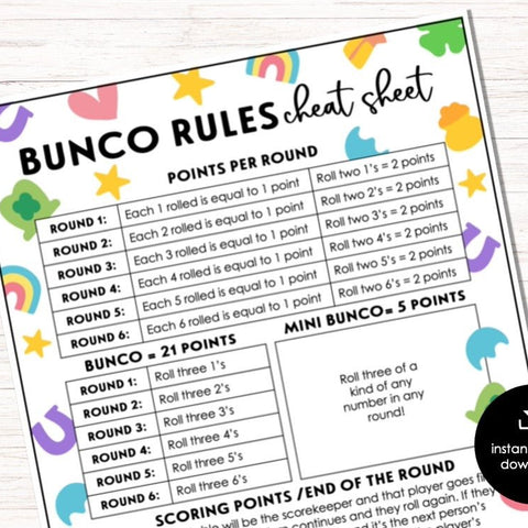 Bunco Rules Sheets - Before The Party 