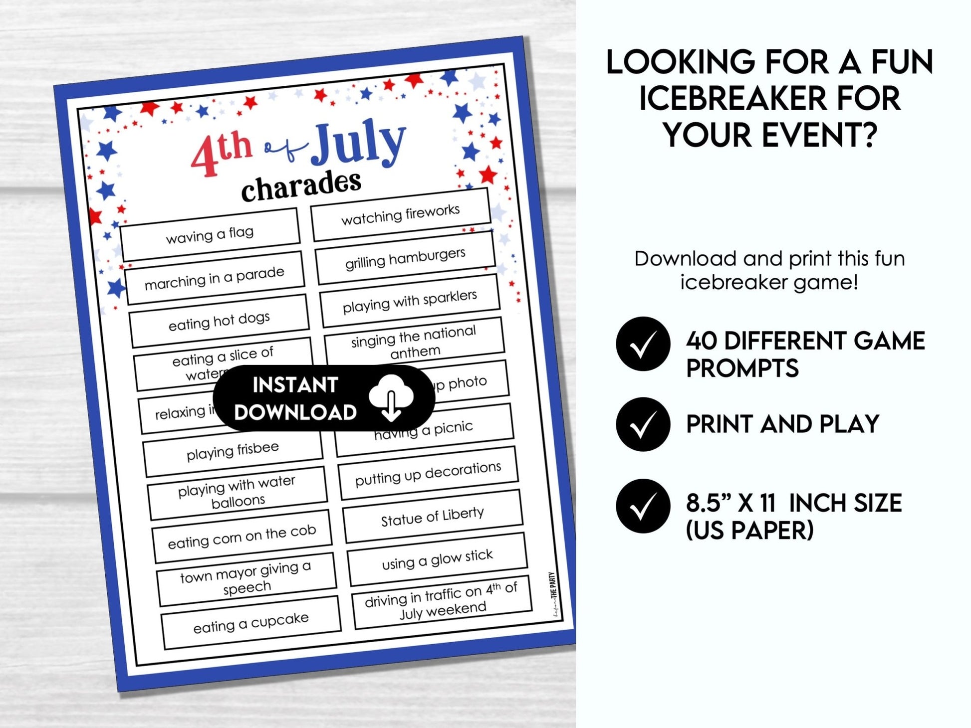 4th of July Charades Game – Printable Party Icebreaker 4J - Before The Party