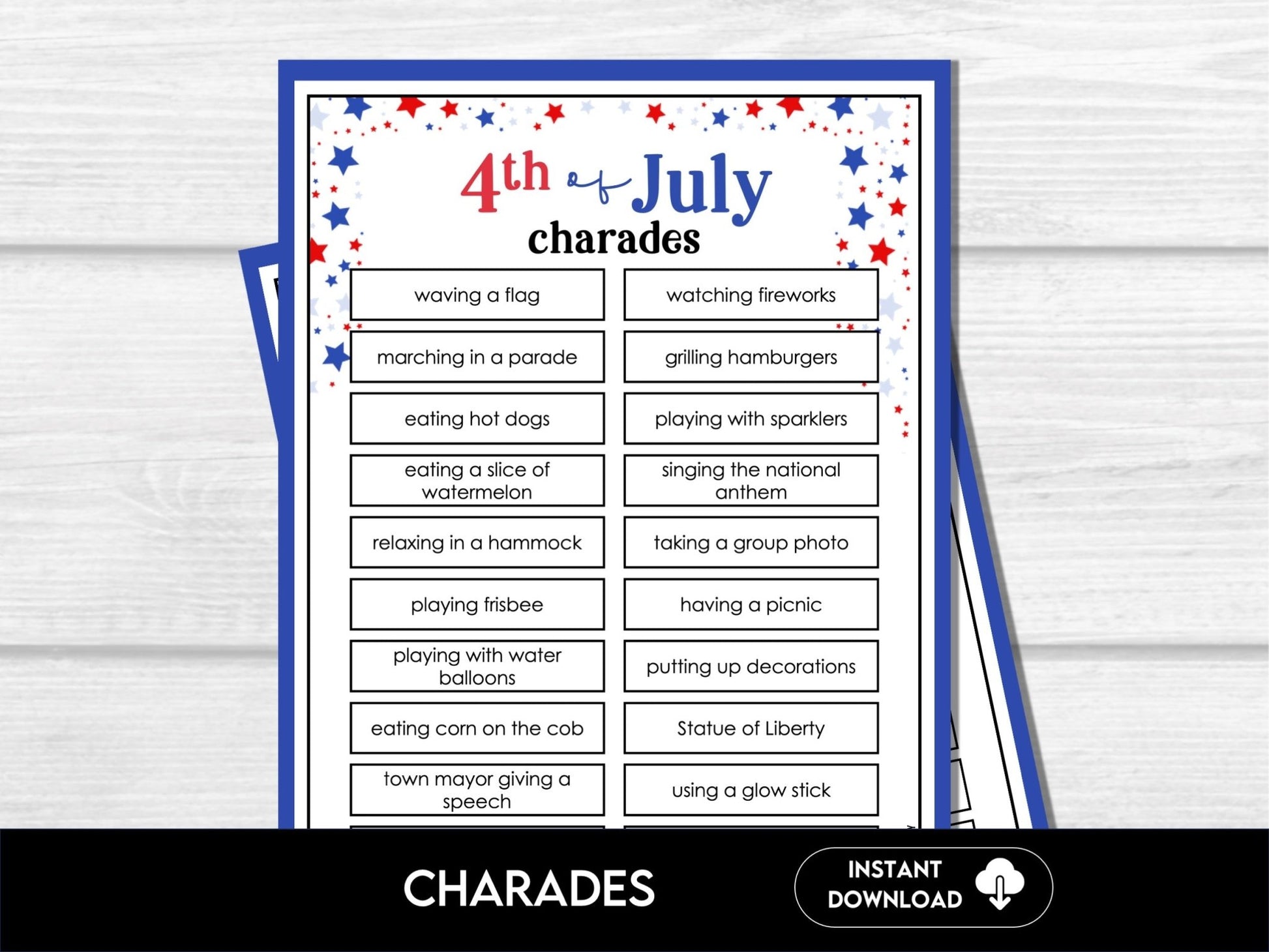 4th of July Charades Game – Printable Party Icebreaker 4J - Before The Party