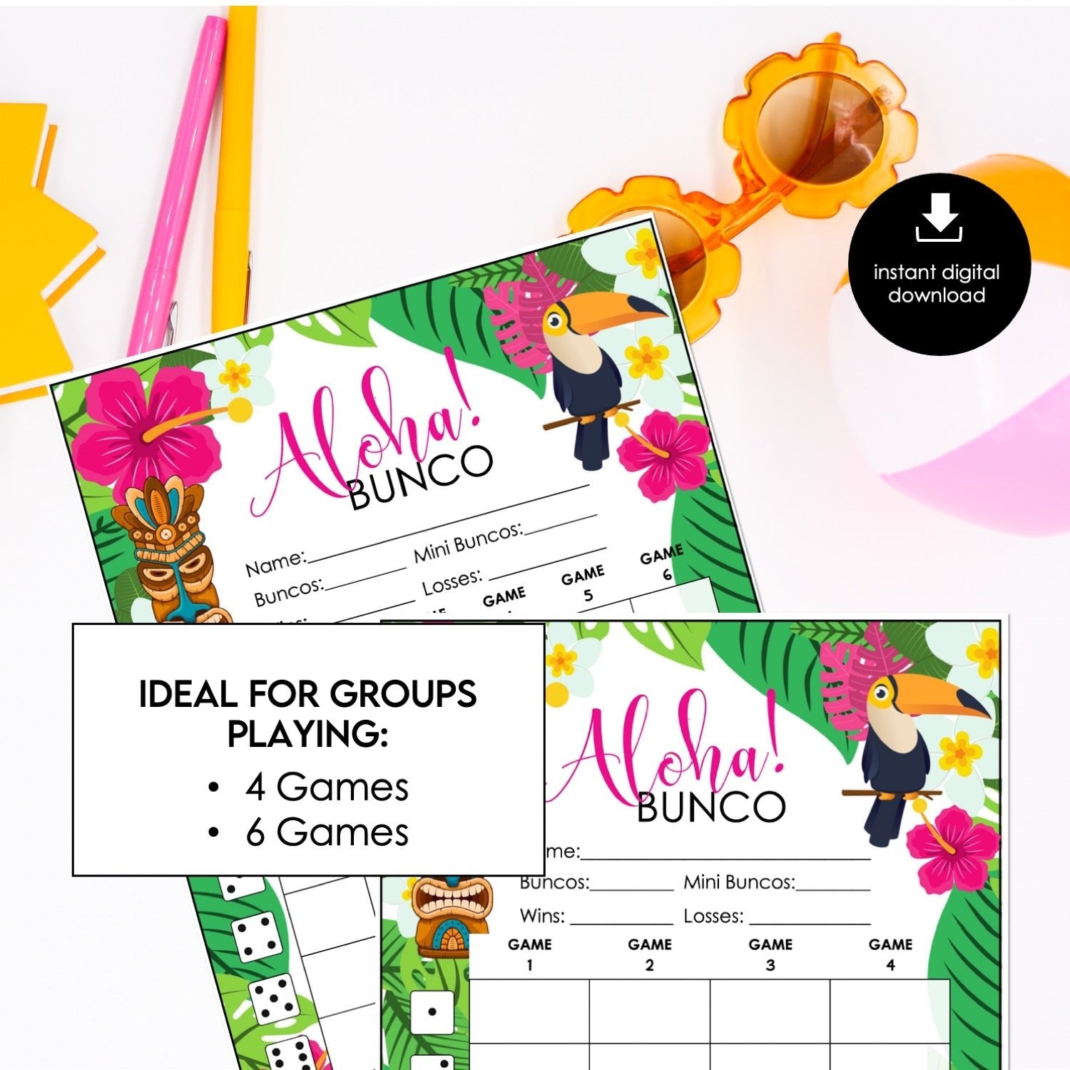 Aloha Bunco Score Cards – Tropical Luau Party Printable (Cards Only)