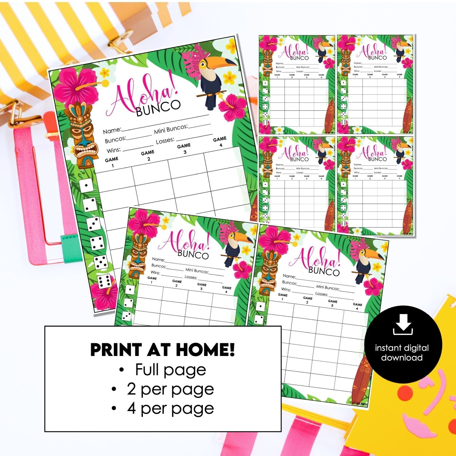 Aloha Bunco Score Cards – Tropical Luau Party Printable (Cards Only)